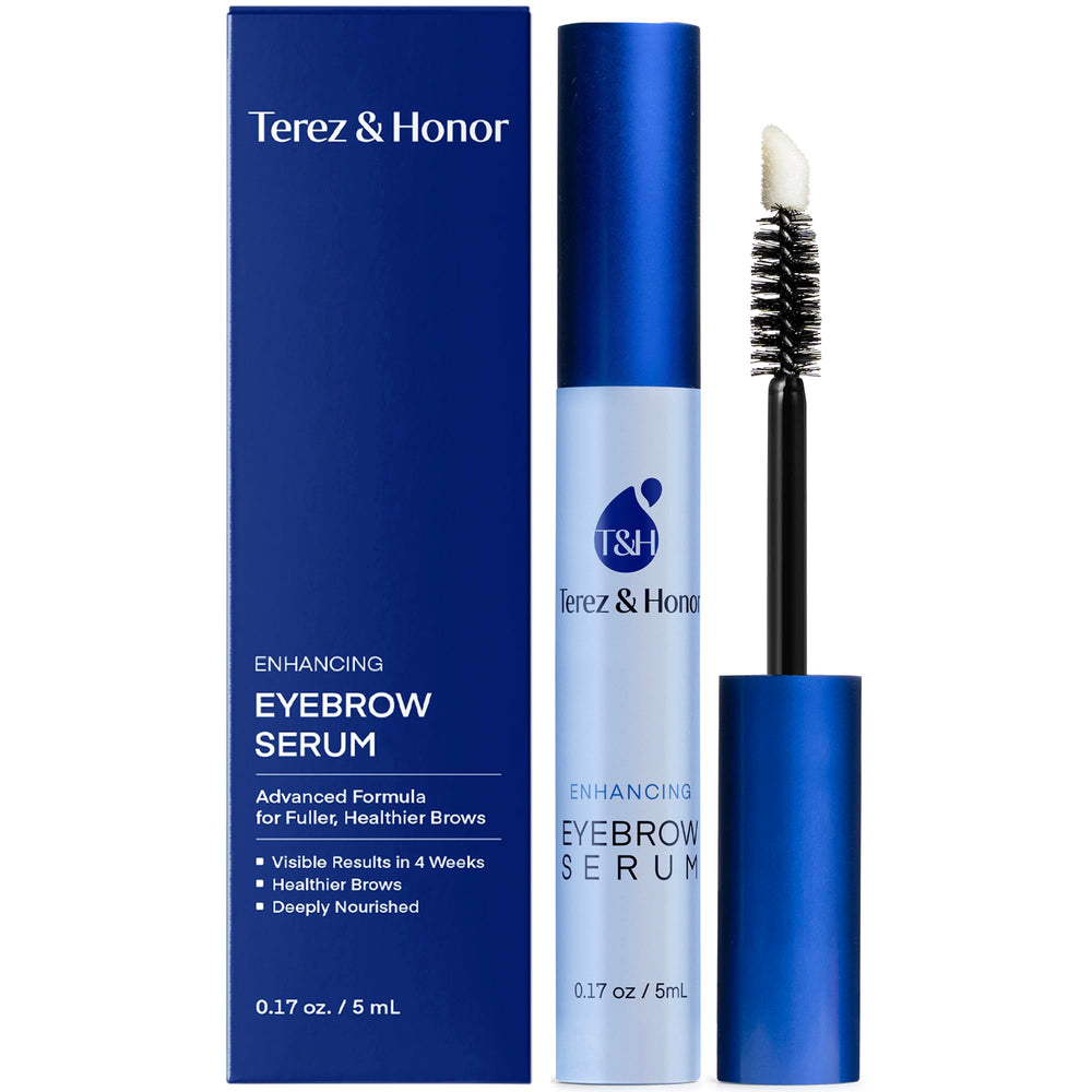 TEREZ & HONOR front packaging showing compact 5mL brow serum benefits