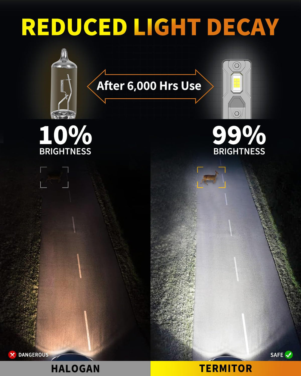 Termitor installed in headlamp showing improved nighttime visibility