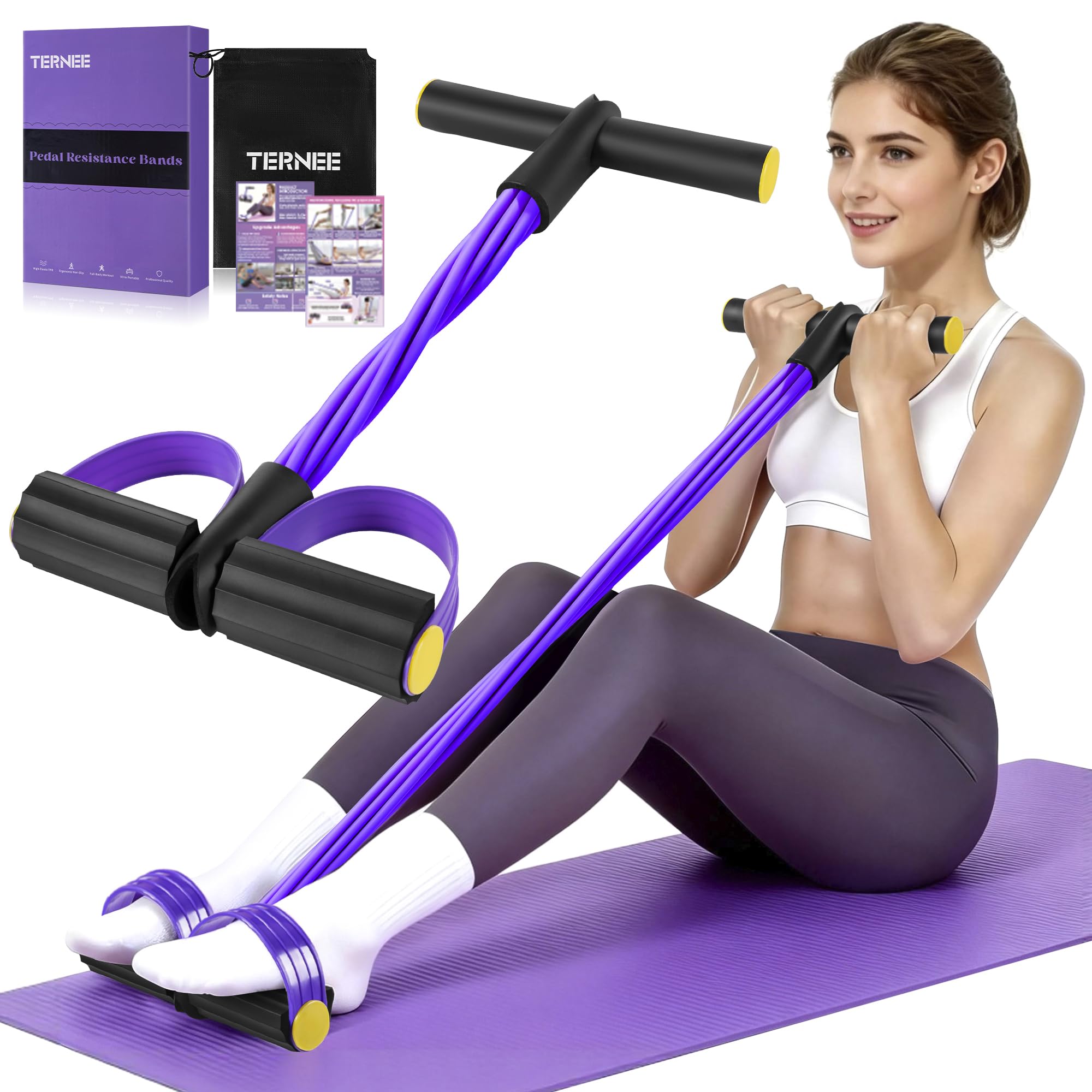 TERNEE front view of pedal resistance band showing compact design and portability