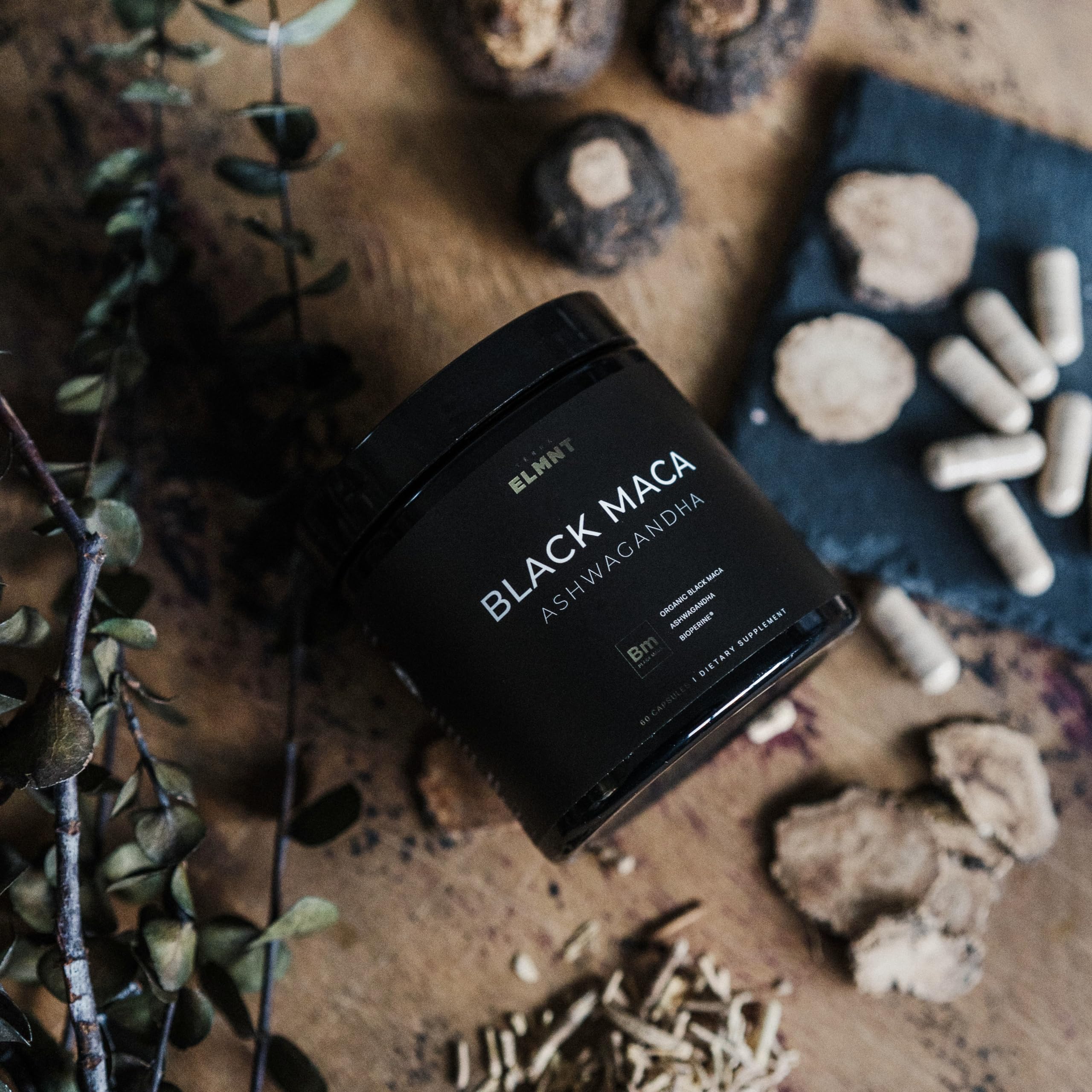 TERRA ELMNT ashwagandha root display highlighting adaptogen source