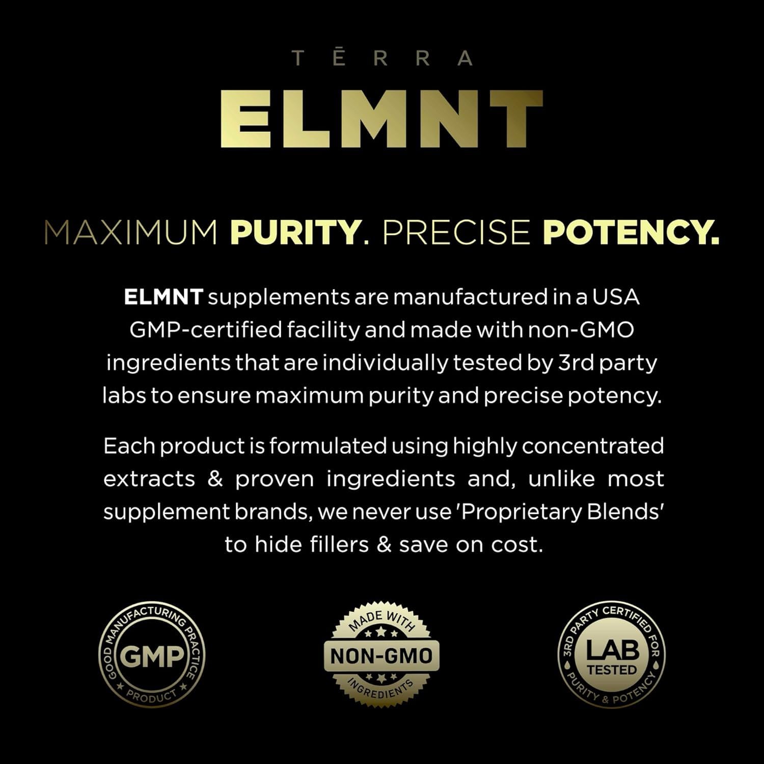 TERRA ELMNT bottle with raw botanicals illustrating natural ingredients