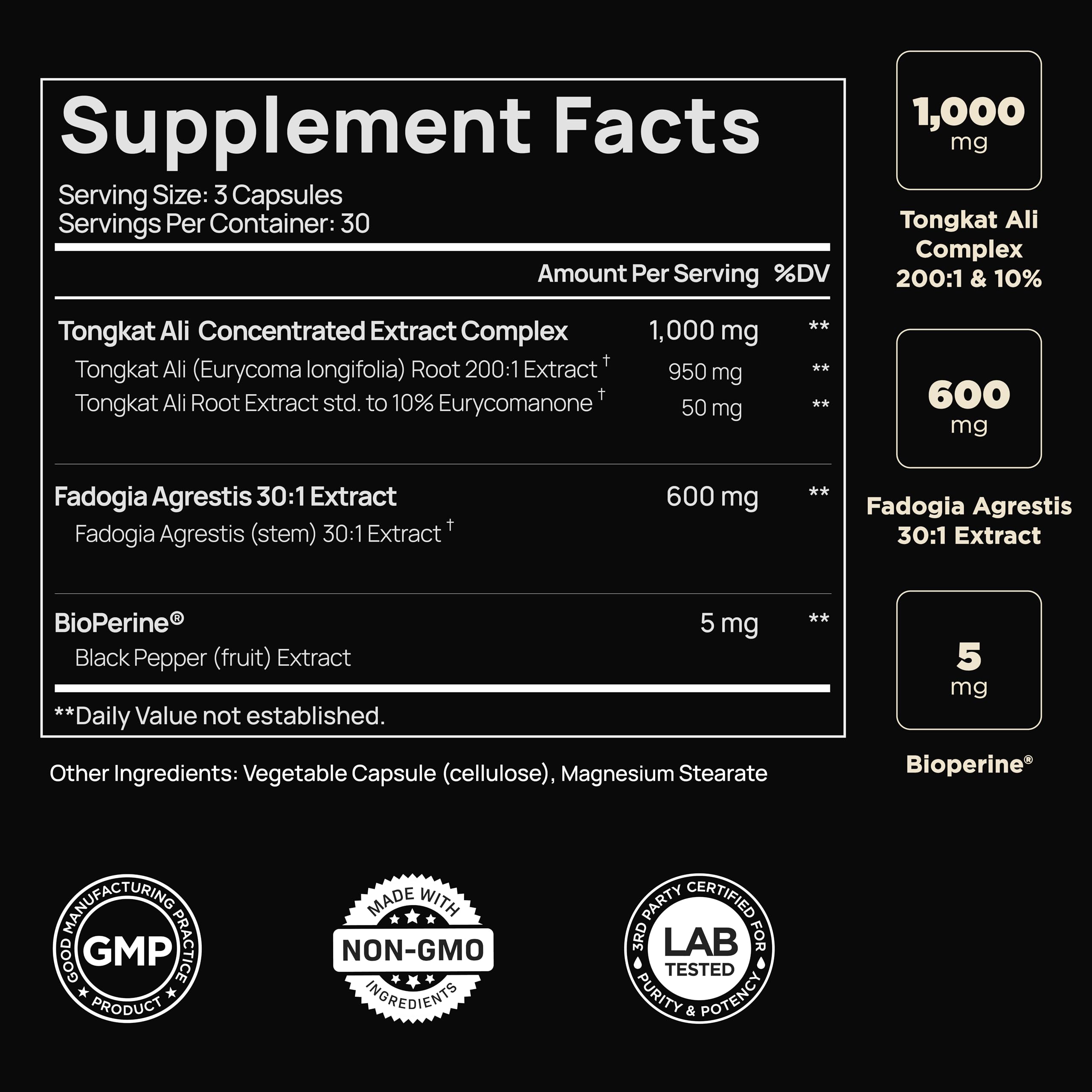 TERRA ELMNT bottle side view showing supplement facts and ingredient amounts