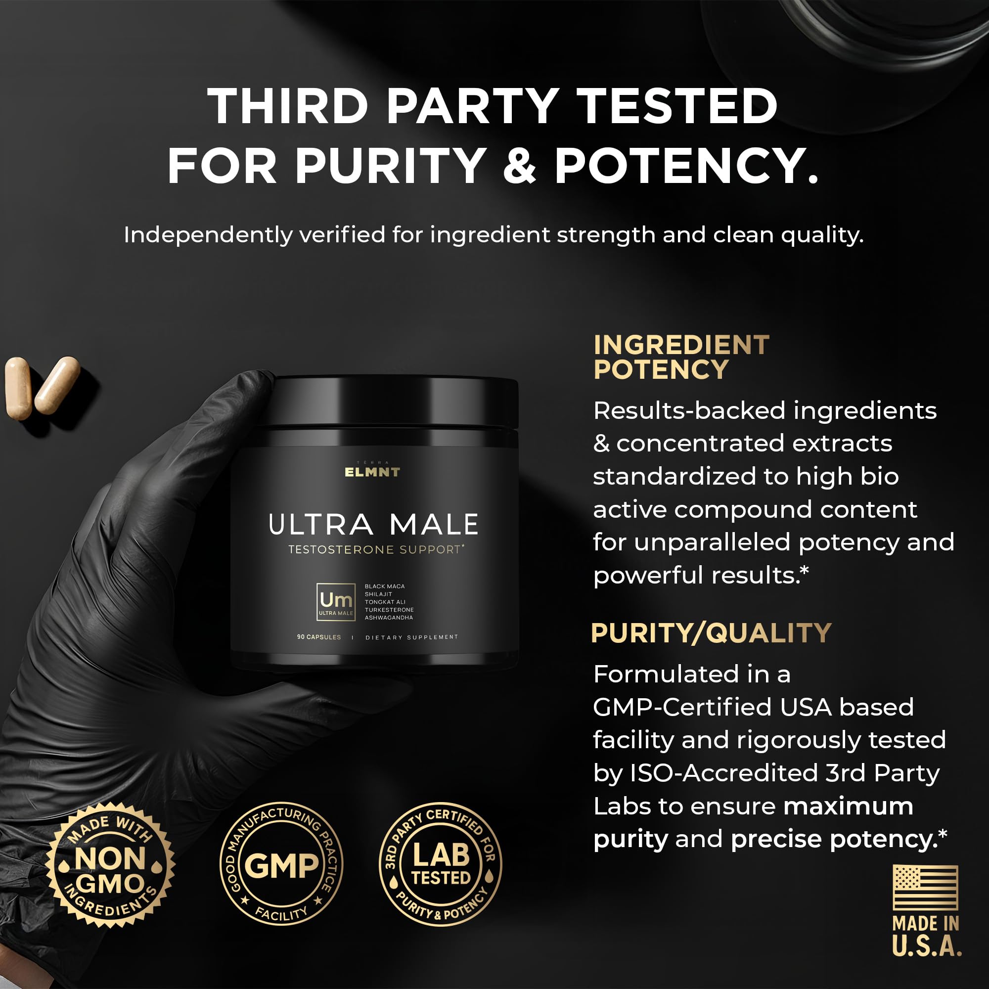 TERRA ELMNT capsule macro showing texture and easy daily dosing benefit