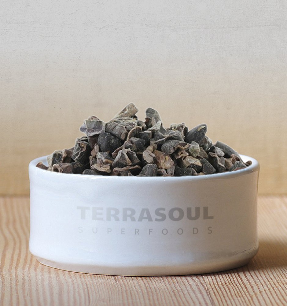 Terrasoul Superfoods nibs folded into brownie batter for chocolate depth