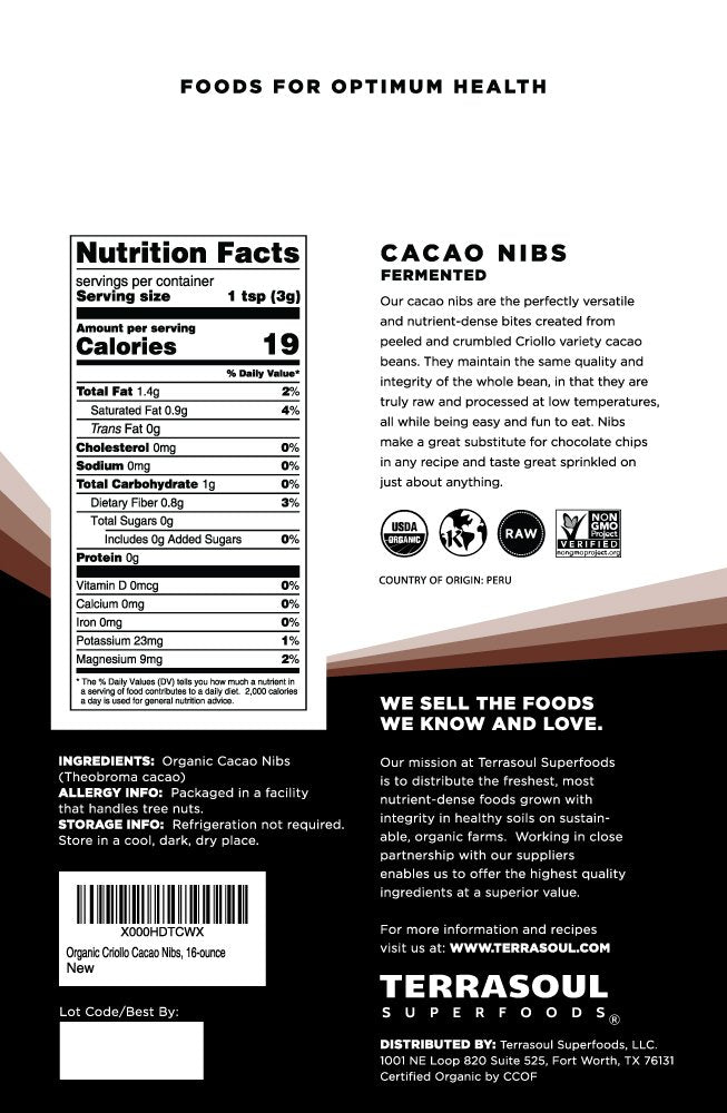 Terrasoul Superfoods close-up of raw cacao nibs texture for rich crunch