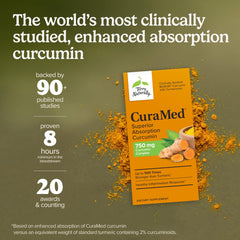 Terry Naturally CuraMed softgel in hand to show size and single-dose scale