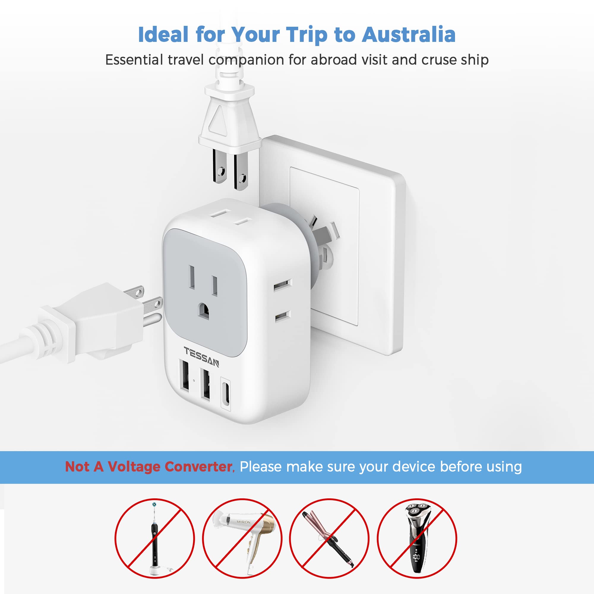 TESSAN close-up of USB-A and USB-C PD ports highlighting fast-charge capability
