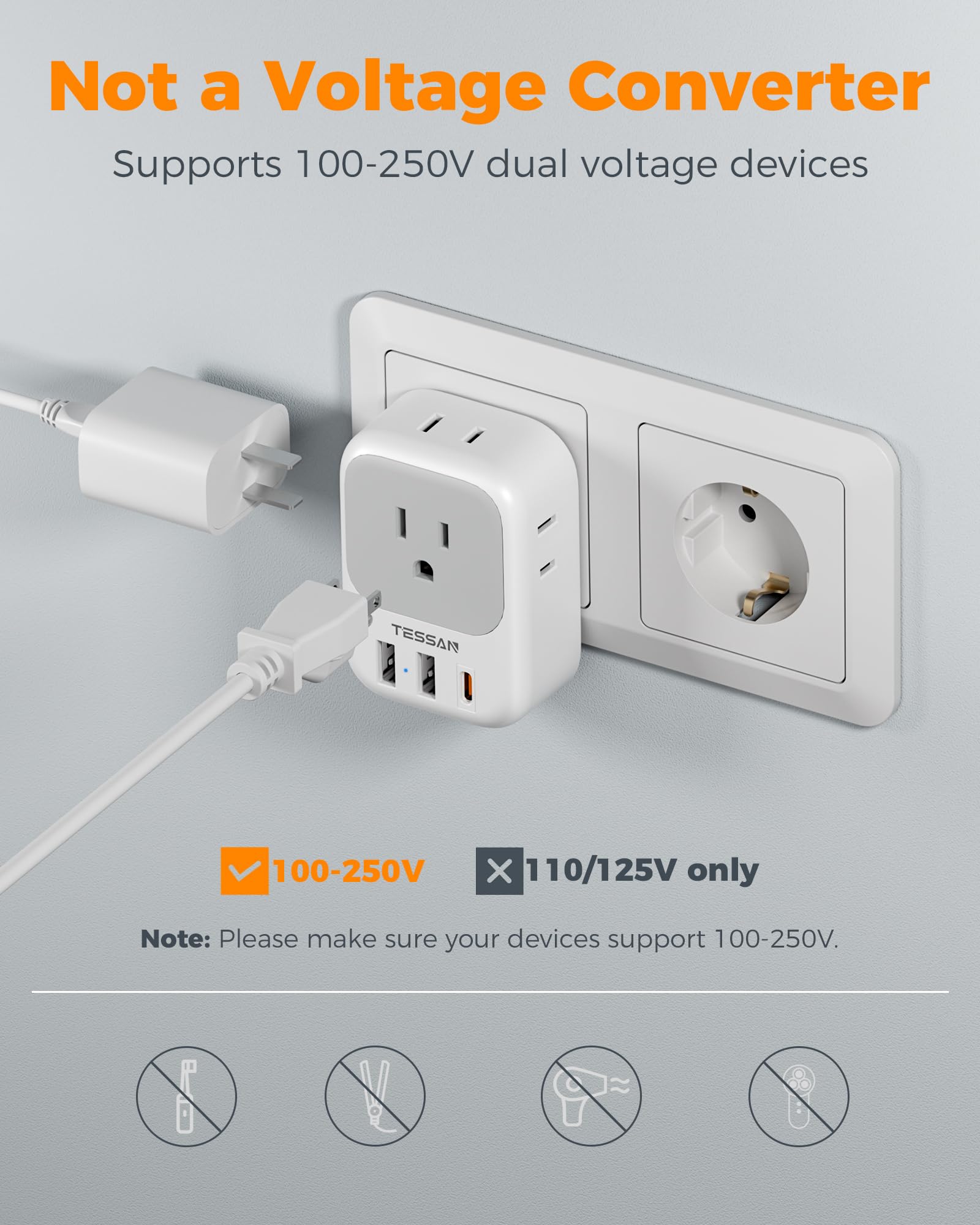 TESSAN powering phone tablet and laptop on desk for efficient multi‑device charging