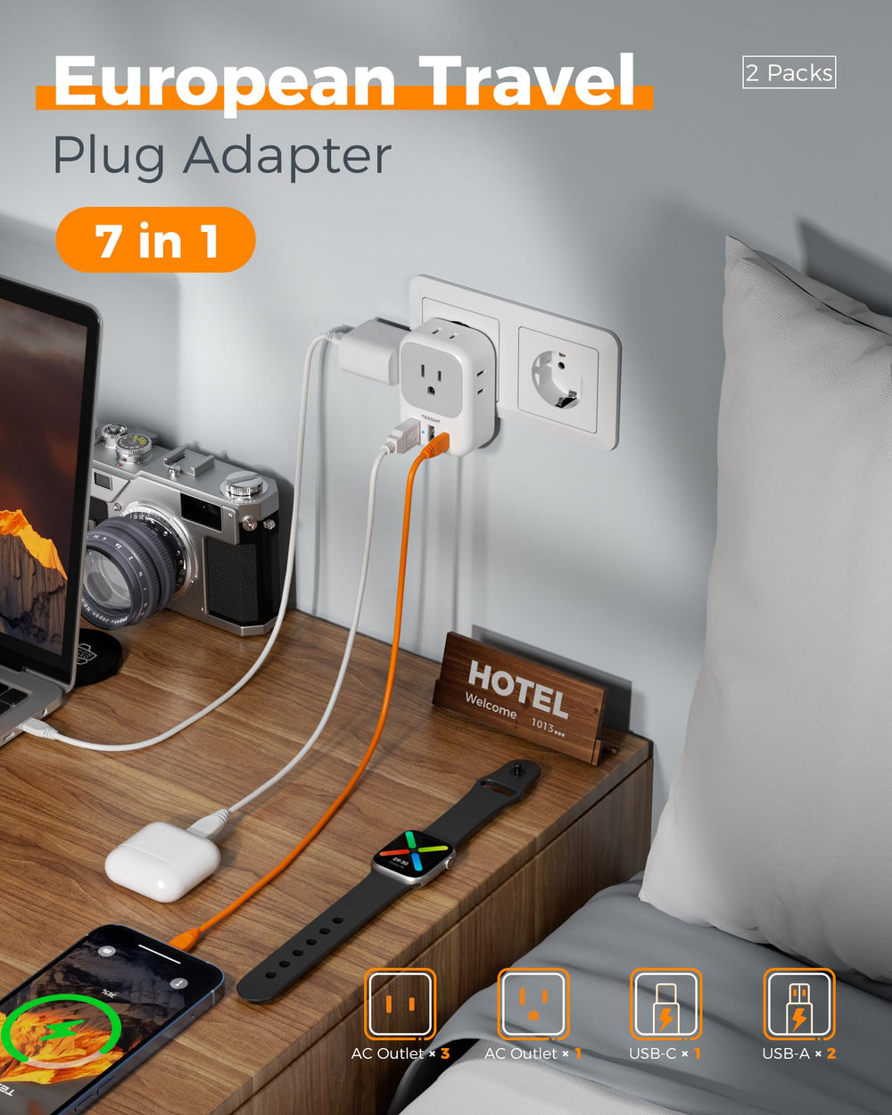 TESSAN adapter held in hand to show compact size and easy portability