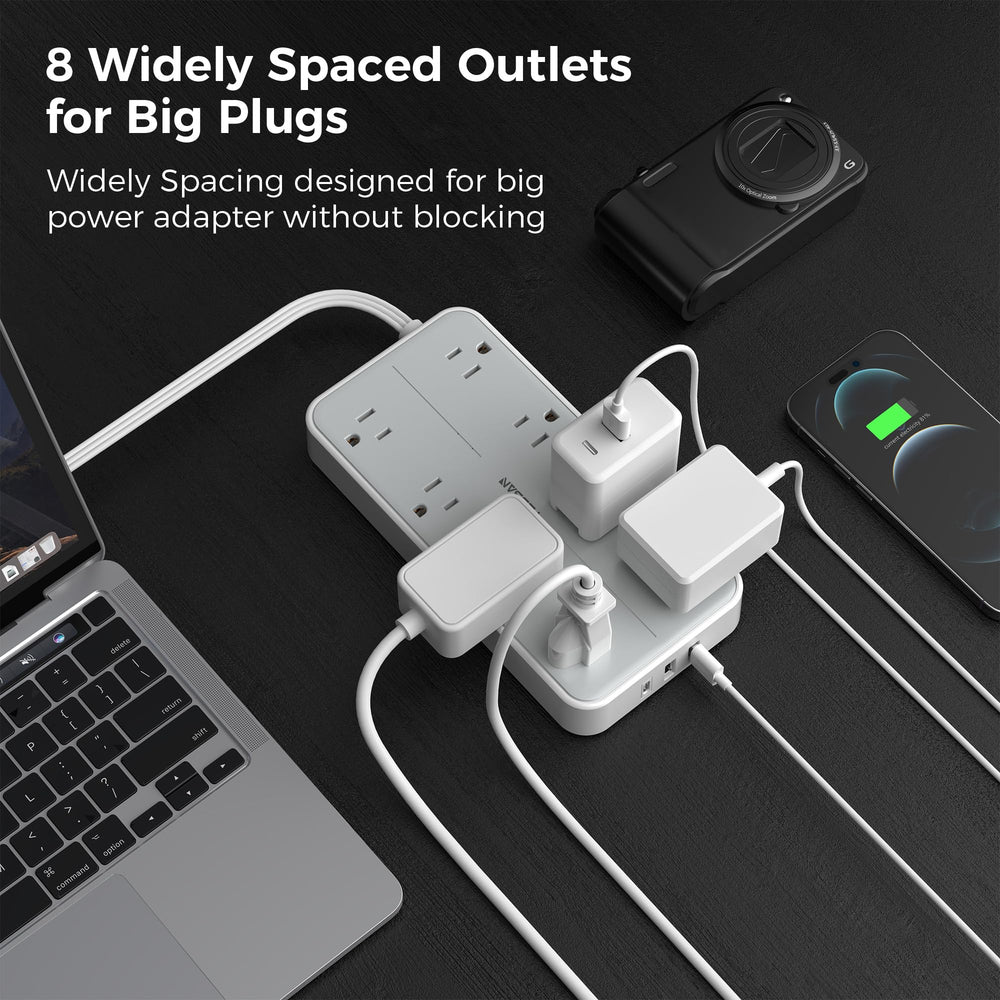 TESSAN flat plug close-up demonstrating ultra-thin design to save wall space