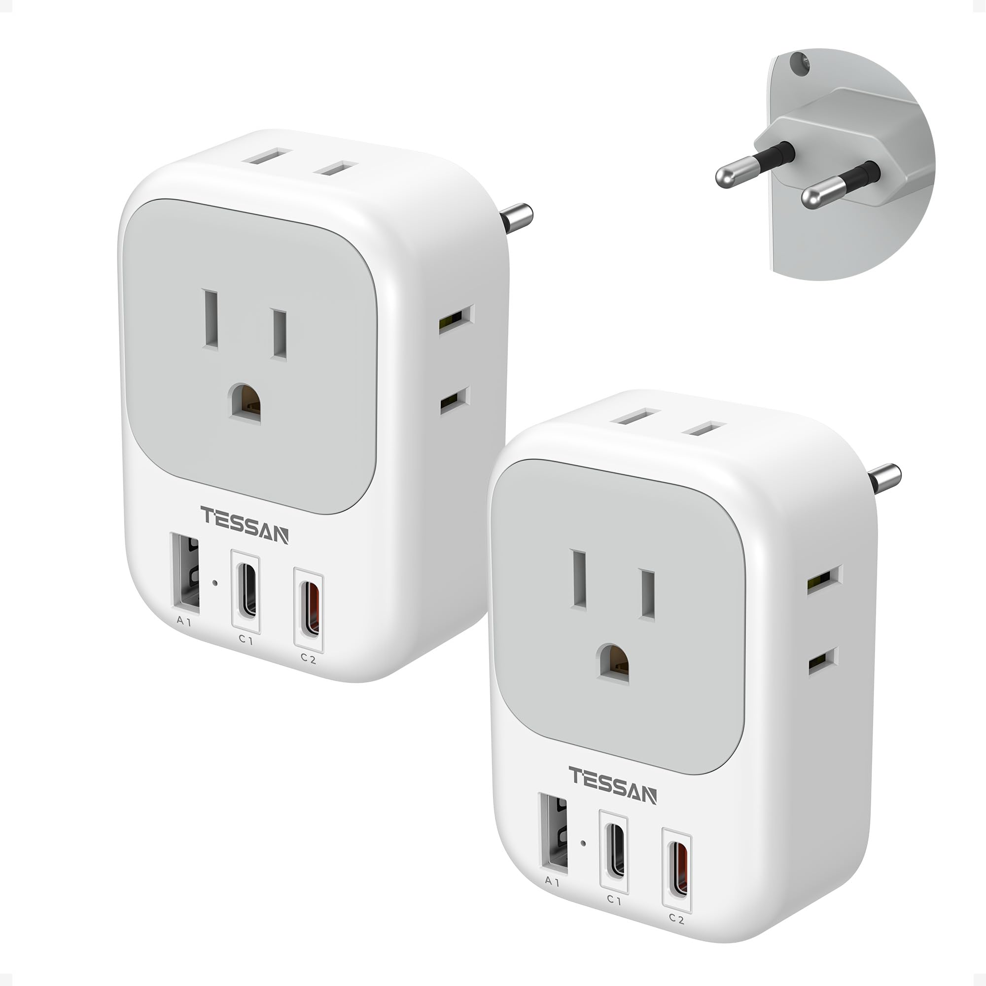TESSAN front view showing EU plug and AC outlets for versatile charging