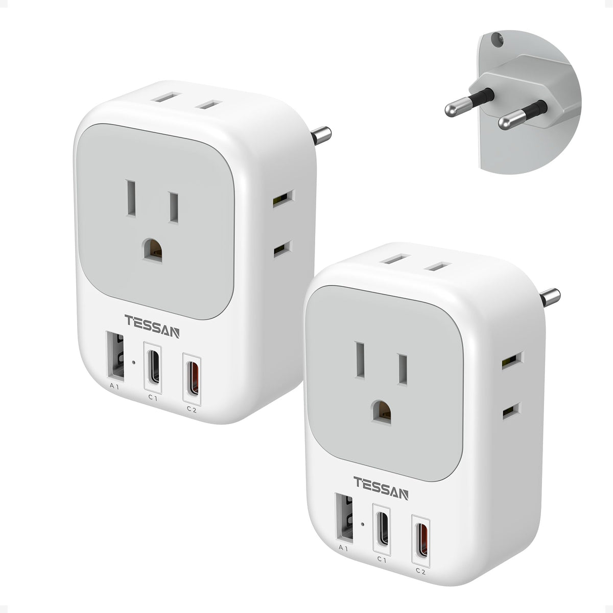 TESSAN front view showing EU plug and AC outlets for versatile charging
