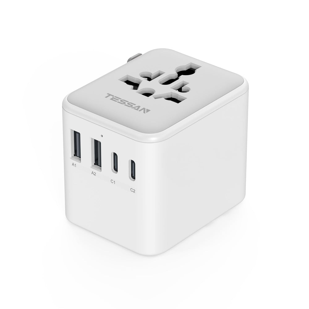 TESSAN front view showing compact adapter and ports for easy travel charging
