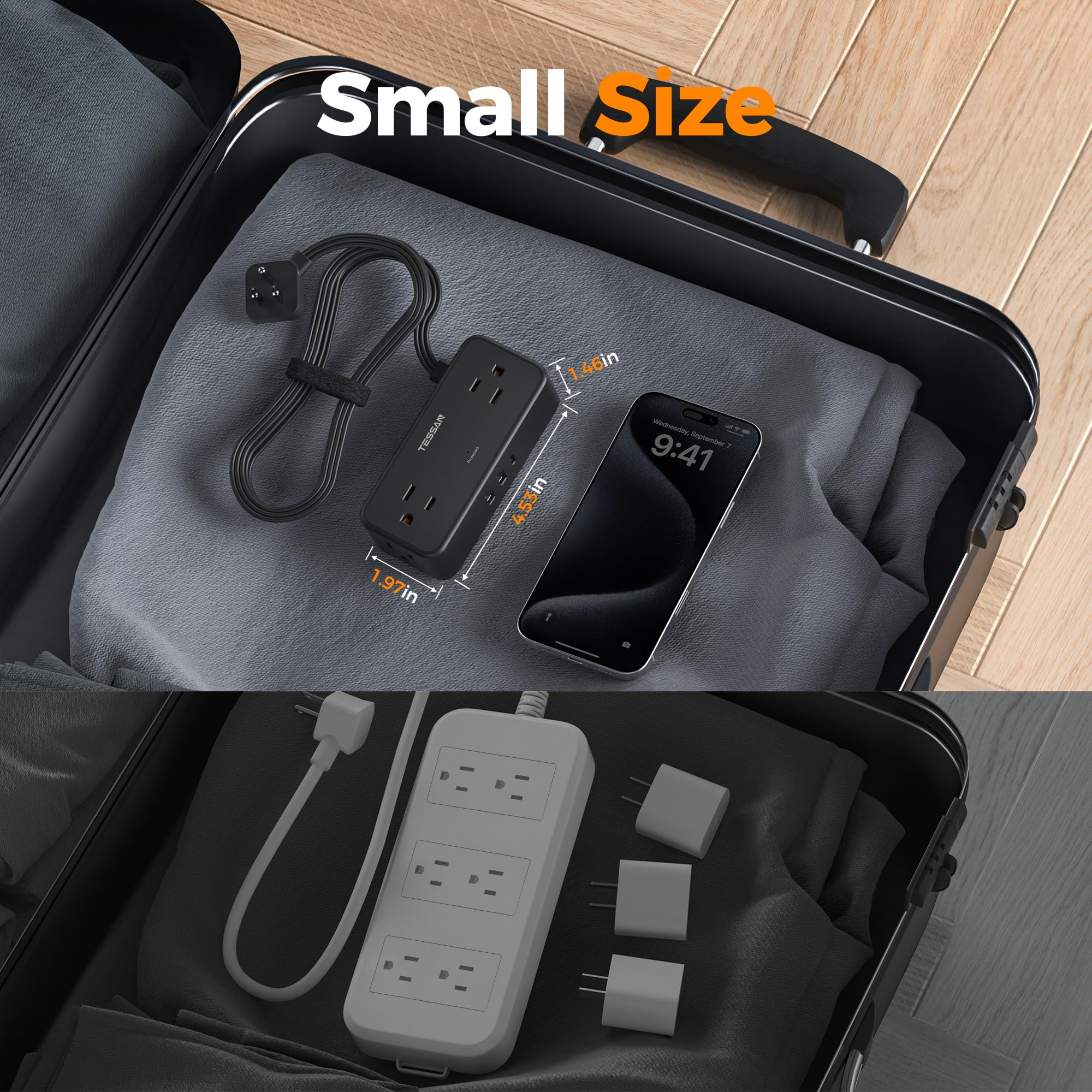TESSAN in use charging devices demonstrating simultaneous charging of multiple gadgets