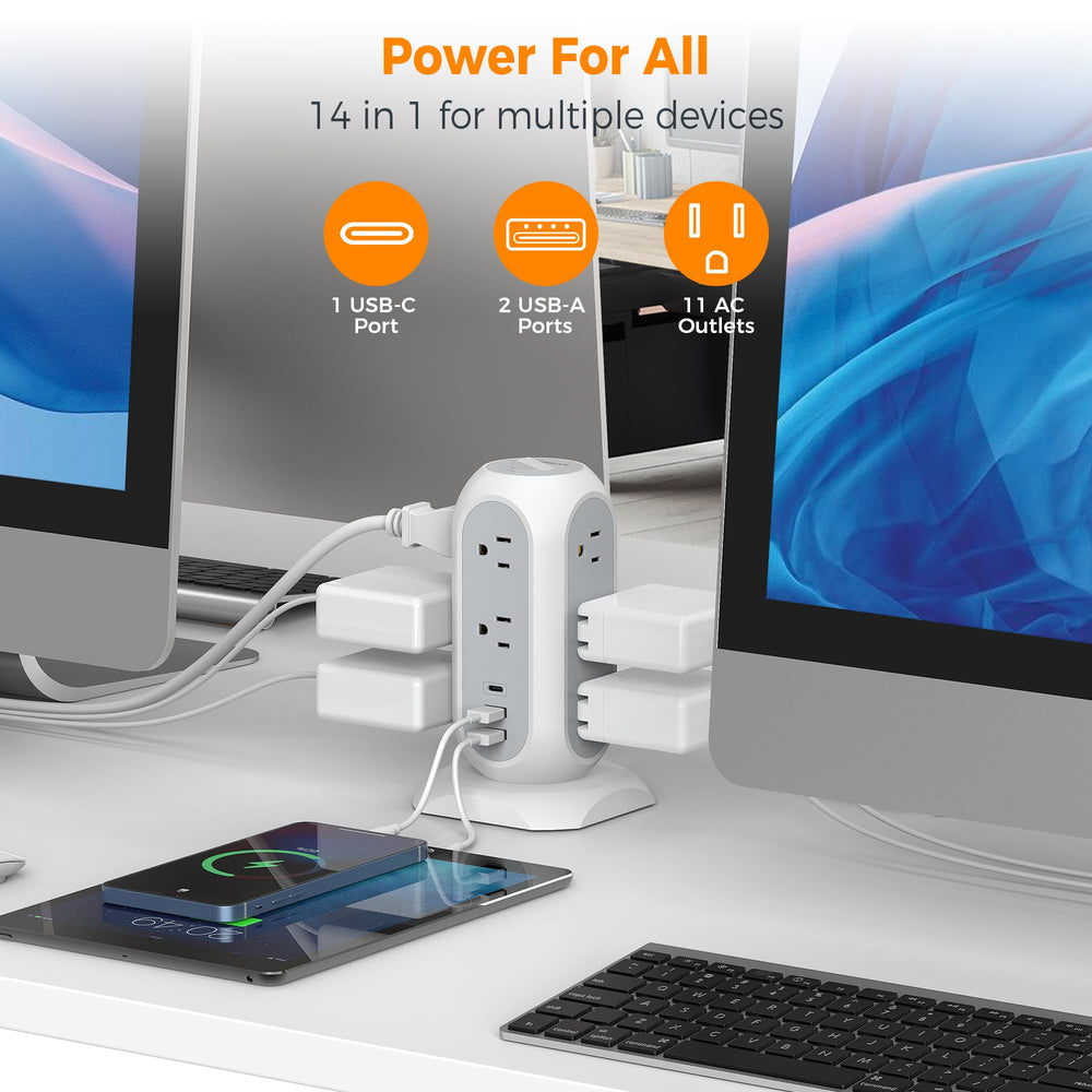 TESSAN in-use on home desk setup organizing chargers and keeping cords tidy for productivity