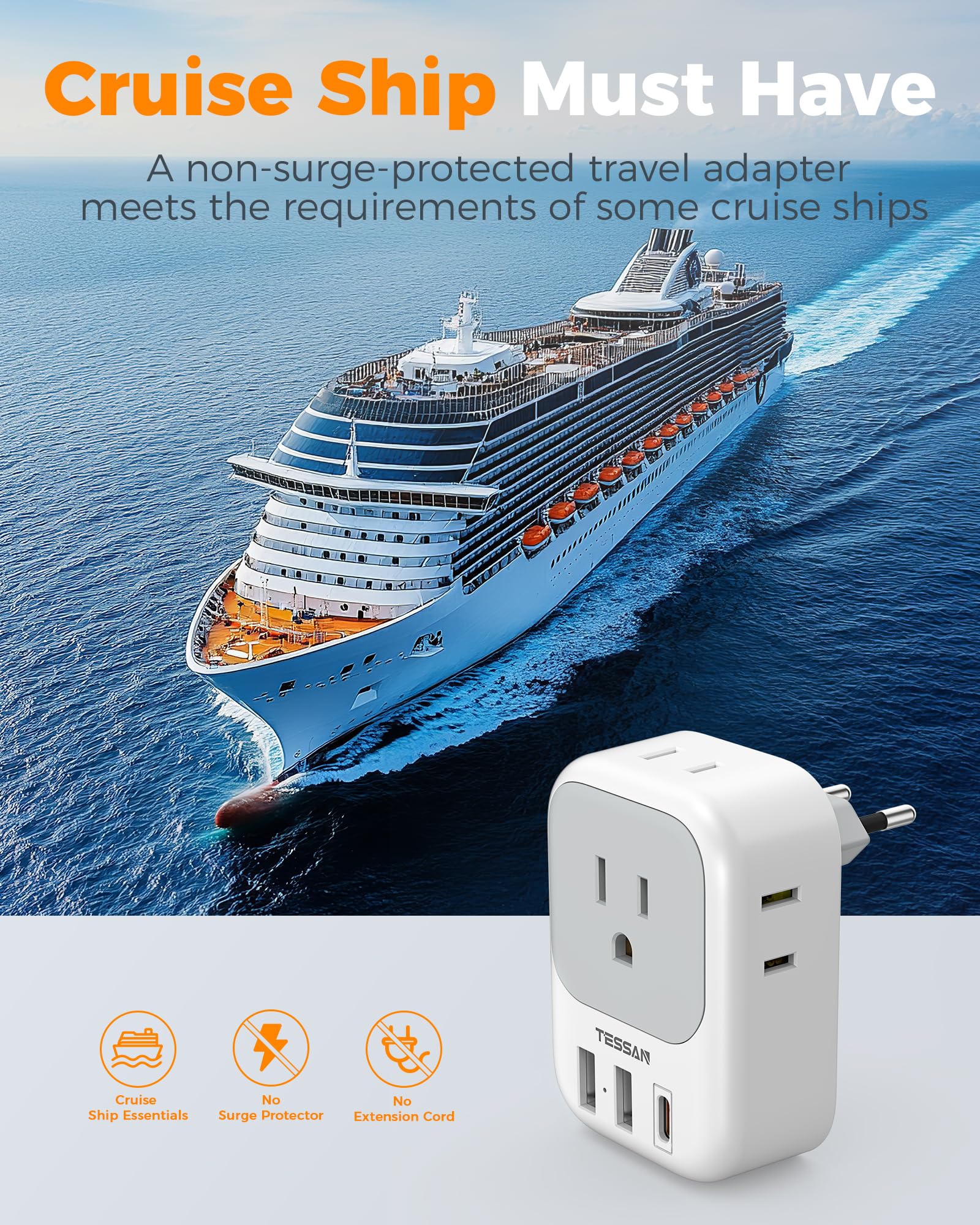 TESSAN product label close-up showing power ratings and important usage information