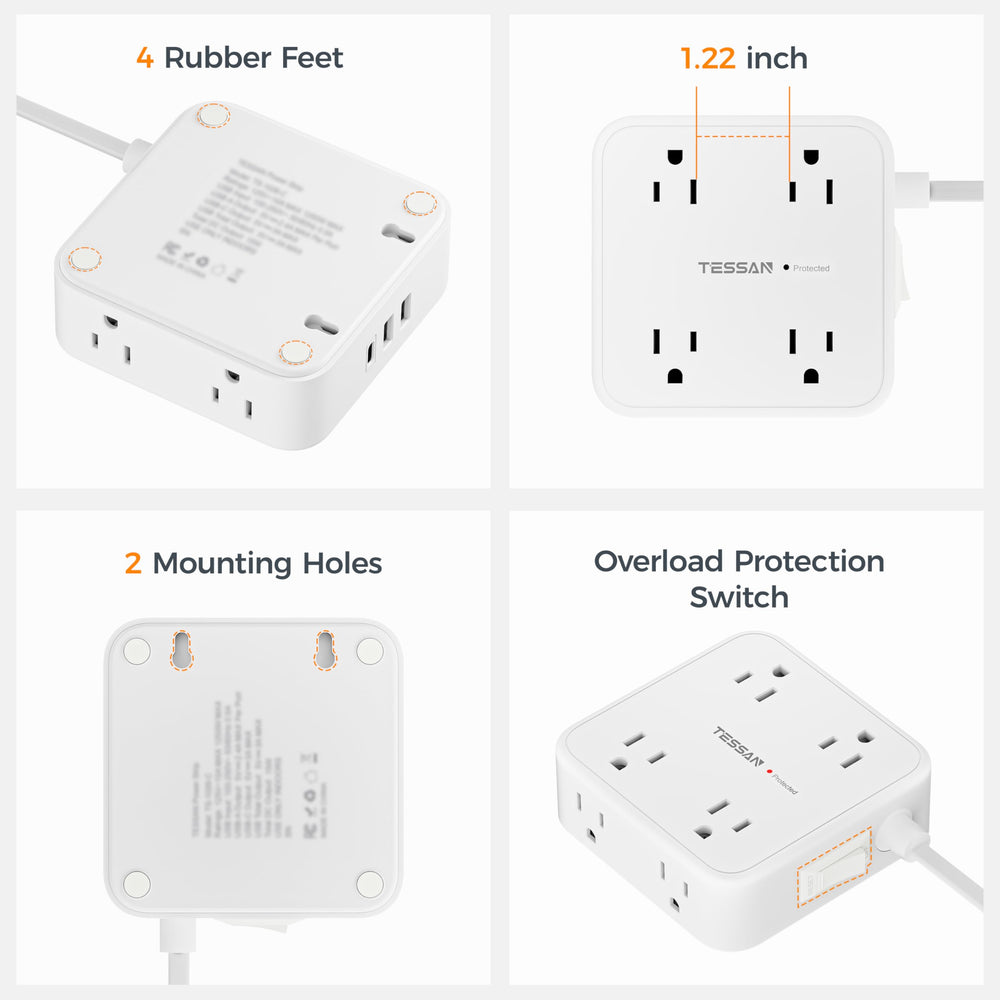 TESSAN powering multiple plugs demonstrating outlet spacing benefit