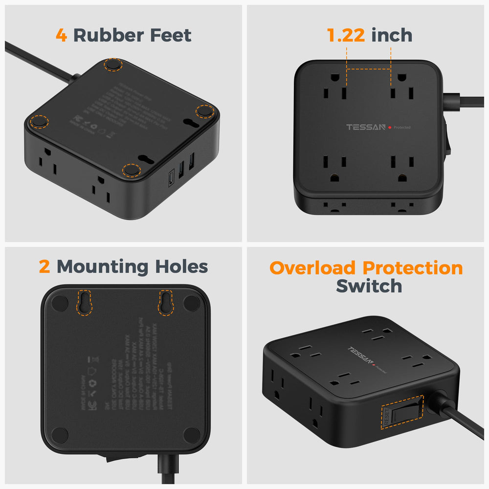 TESSAN next to a smartphone for scale showing compact size and multiple charging options