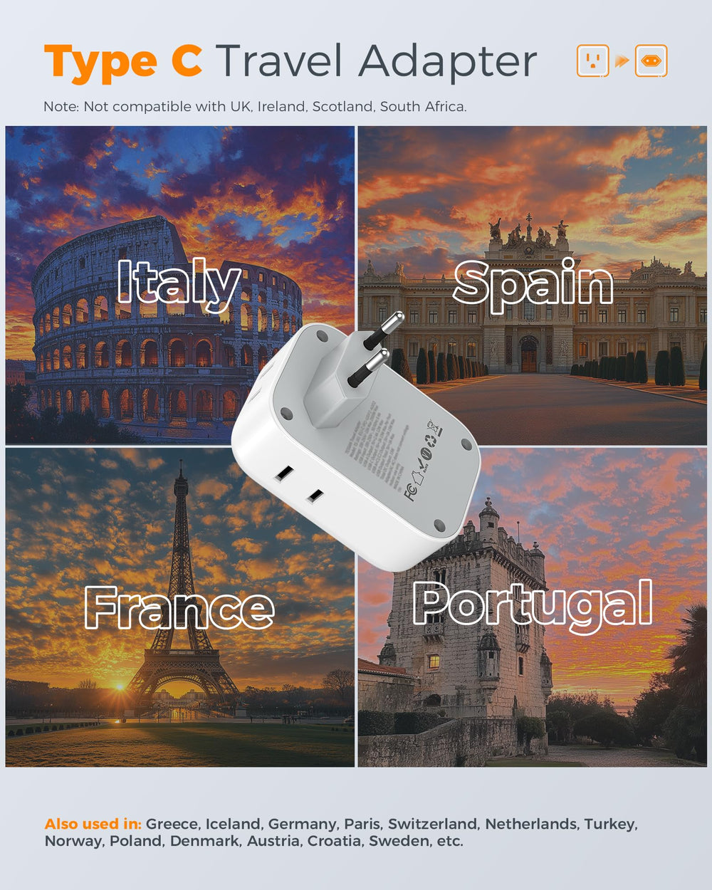 TESSAN USB‑C PD ports detail illustrating fast 20W charging support