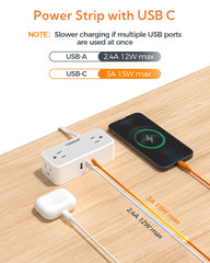 TESSAN detail of USB‑C, USB‑A, and AC outlets enabling simultaneous charging