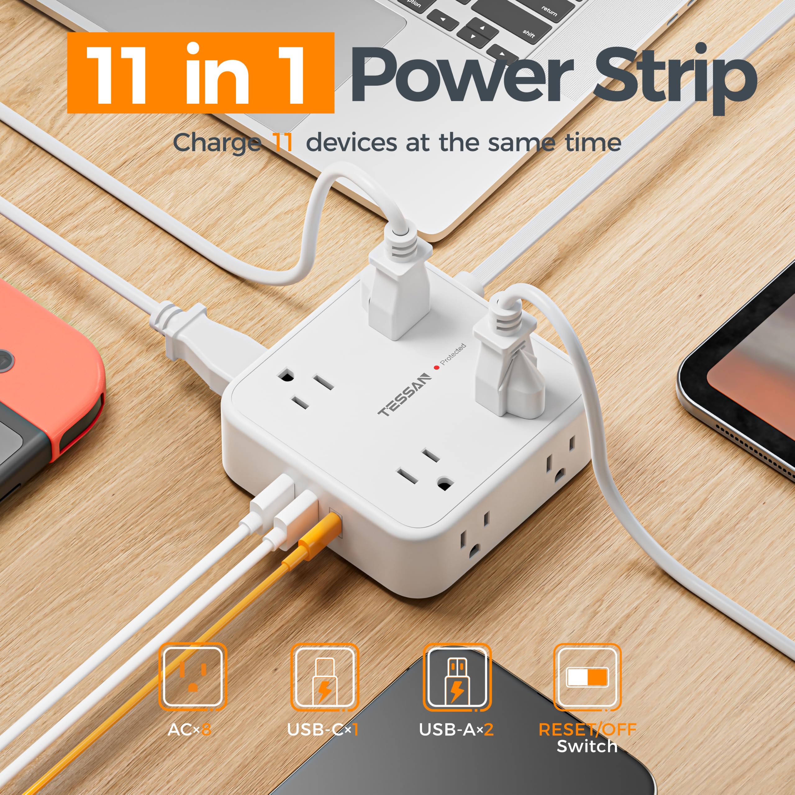 TESSAN USB ports close-up highlighting fast charging convenience benefit