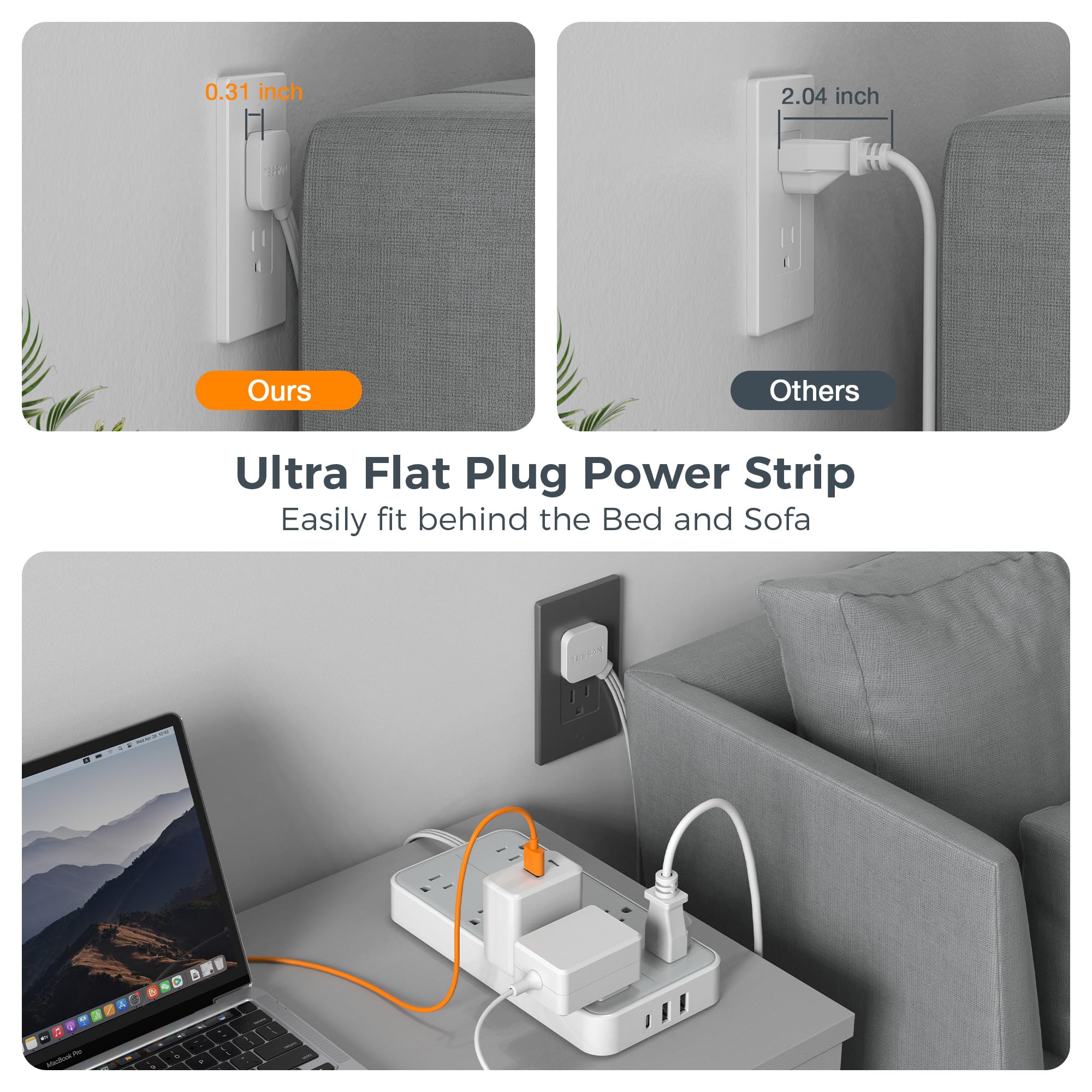 TESSAN USB ports detail highlighting USB-C and USB-A for fast device charging
