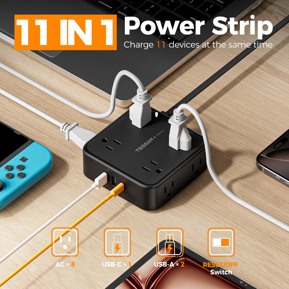 TESSAN USB-C and USB-A ports closeup enabling fast device charging and convenient power
