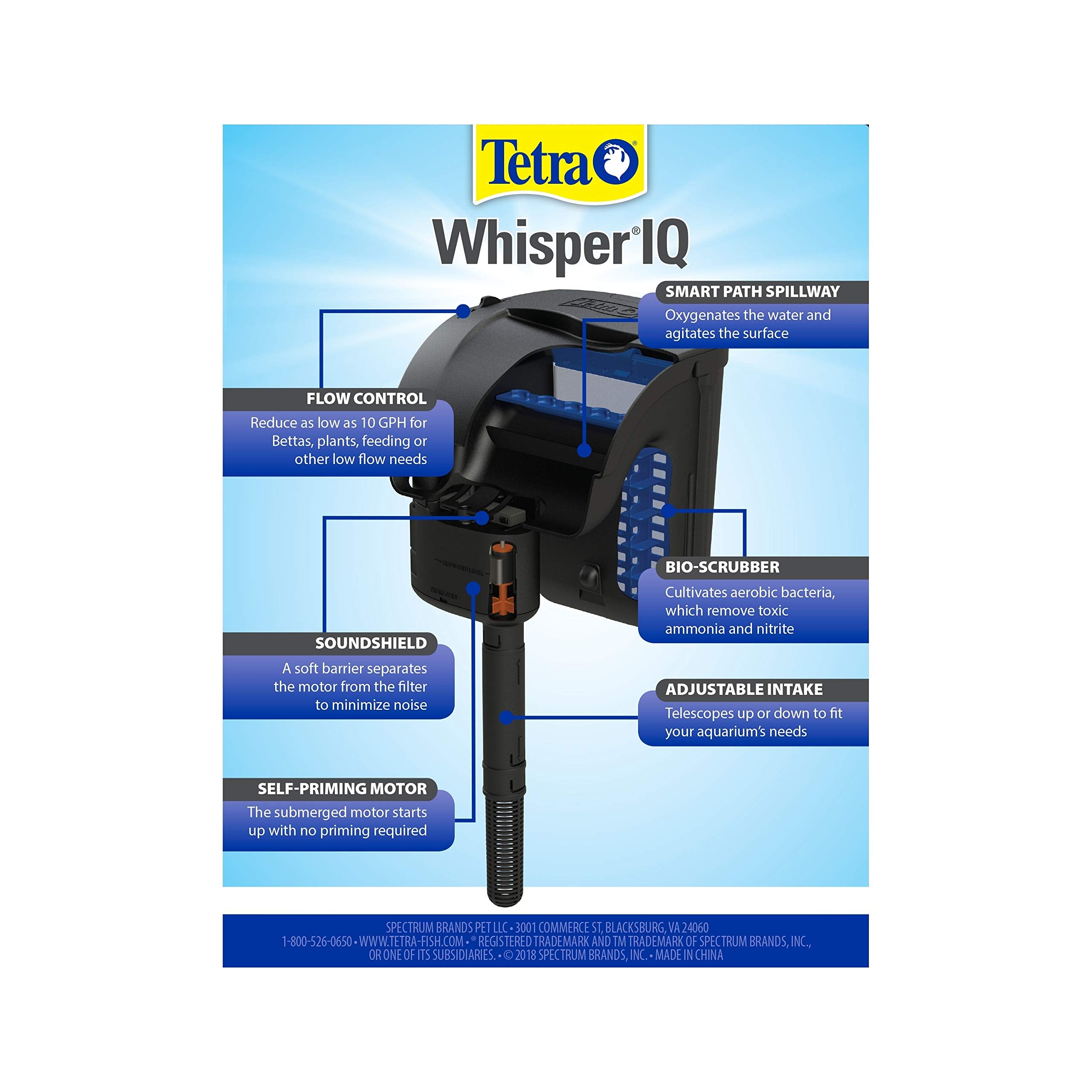 Tetra Whisper IQ with large Tetra Whisper Bio-Bag cartridge illustrating easy replacements