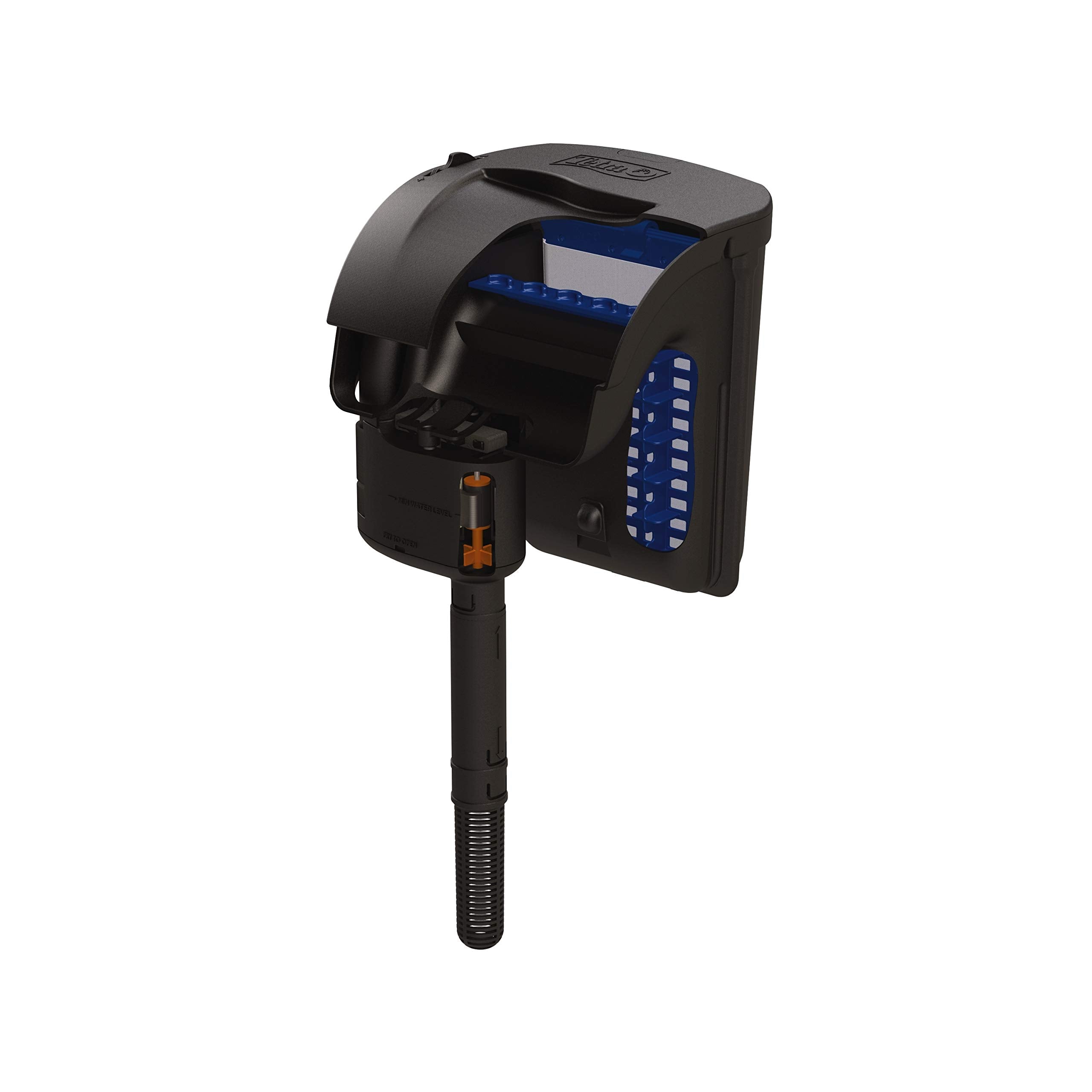 Tetra Whisper IQ side profile mounted on aquarium demonstrating low-noise filtration