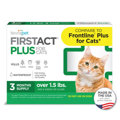TevraPet FirstAct Plus front packaging showing product and three-dose benefit