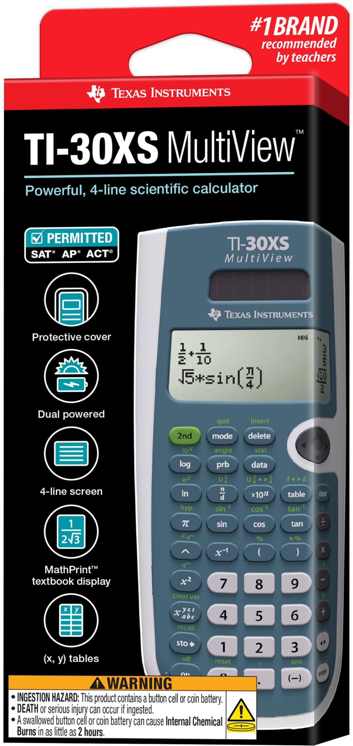Texas Instruments TI-30XS solar panel and battery compartment demonstrating reliable power backup