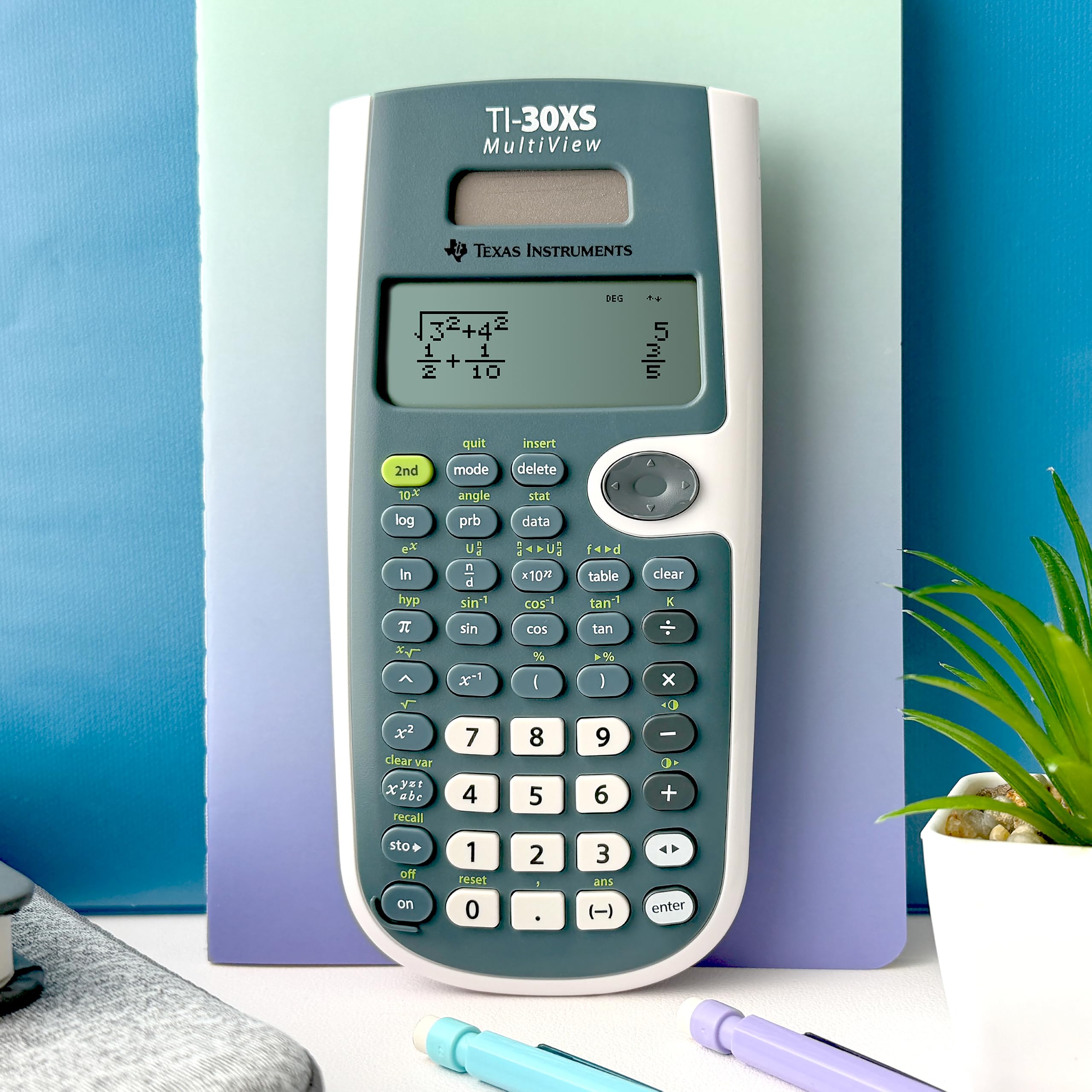 Texas Instruments TI-30XS in use with student solving equations to streamline homework steps