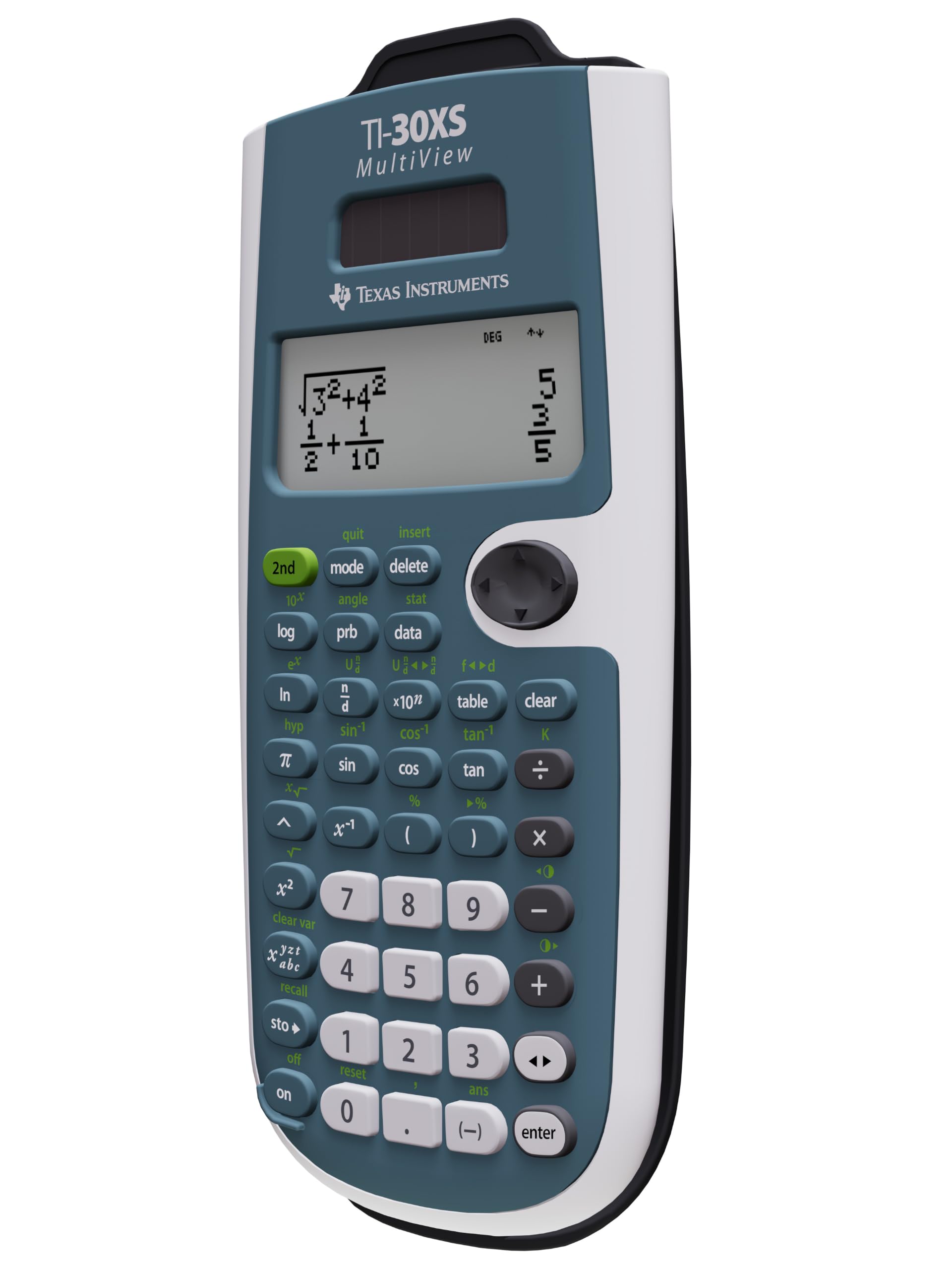Texas Instruments TI-30XS key detail highlighting dedicated fraction and toggle keys for speed