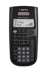 Texas Instruments TI-36X Pro front view showing compact exam-ready calculator and durable case benefit
