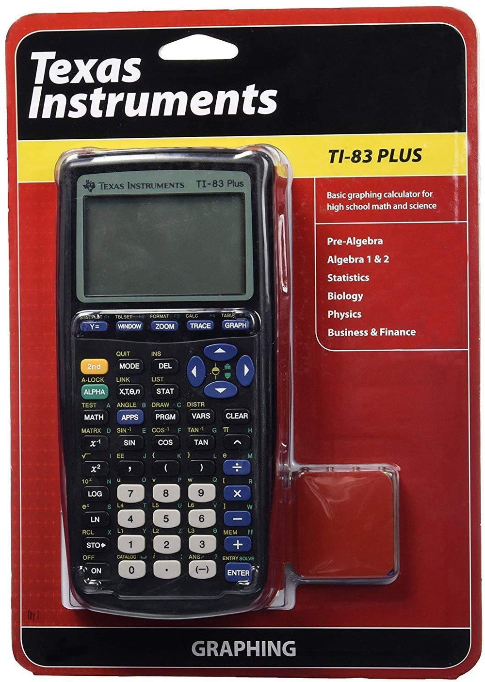 Texas Instruments TI-83 Plus packaging and manual showing included documentation for setup benefit