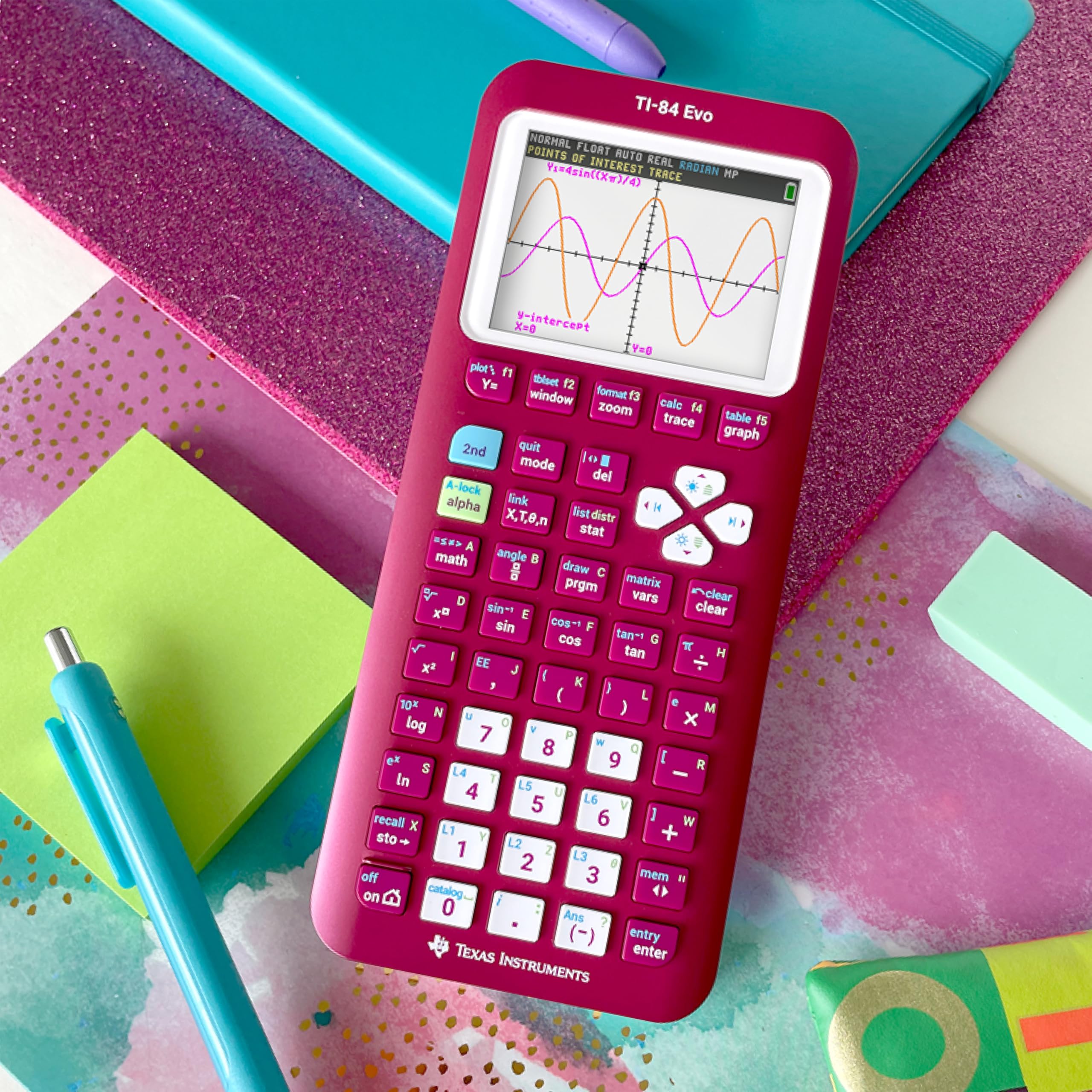 Texas Instruments TI-84 Evo on a classroom desk aiding student learning and exams