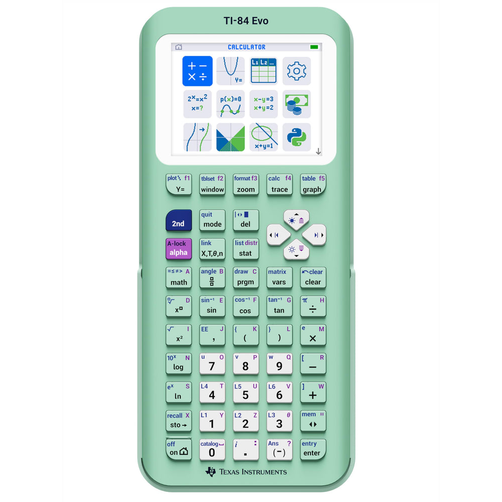 Texas Instruments TI-84 Evo front view showing larger display and benefit of clearer graphs