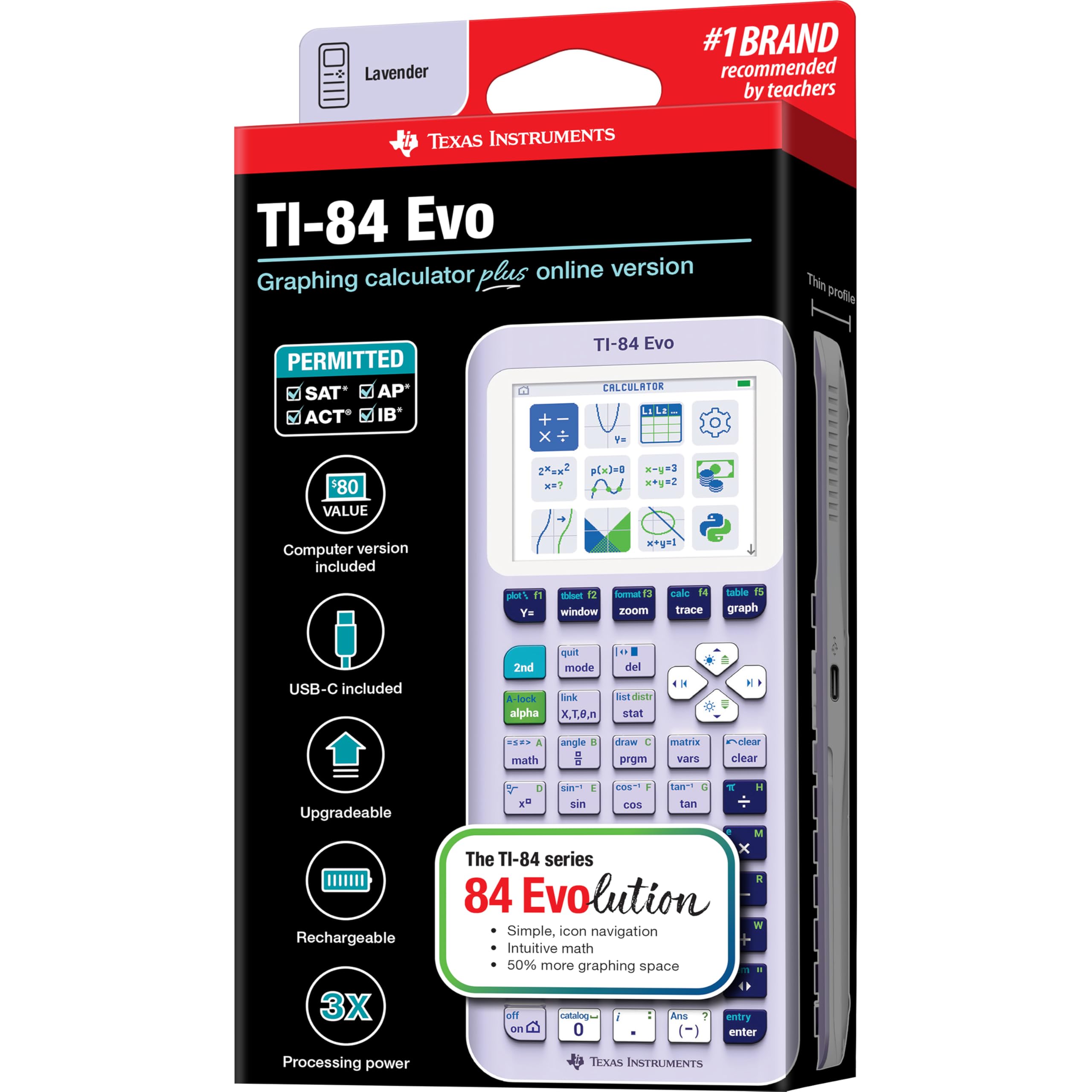 Texas Instruments TI-84 Evo on a desk in a classroom setting demonstrating practical student use