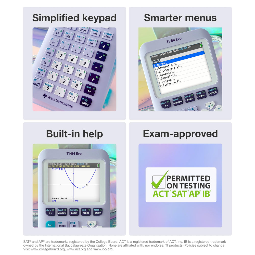 Texas Instruments TI-84 Evo held in hand to show compact size and portability for everyday school use