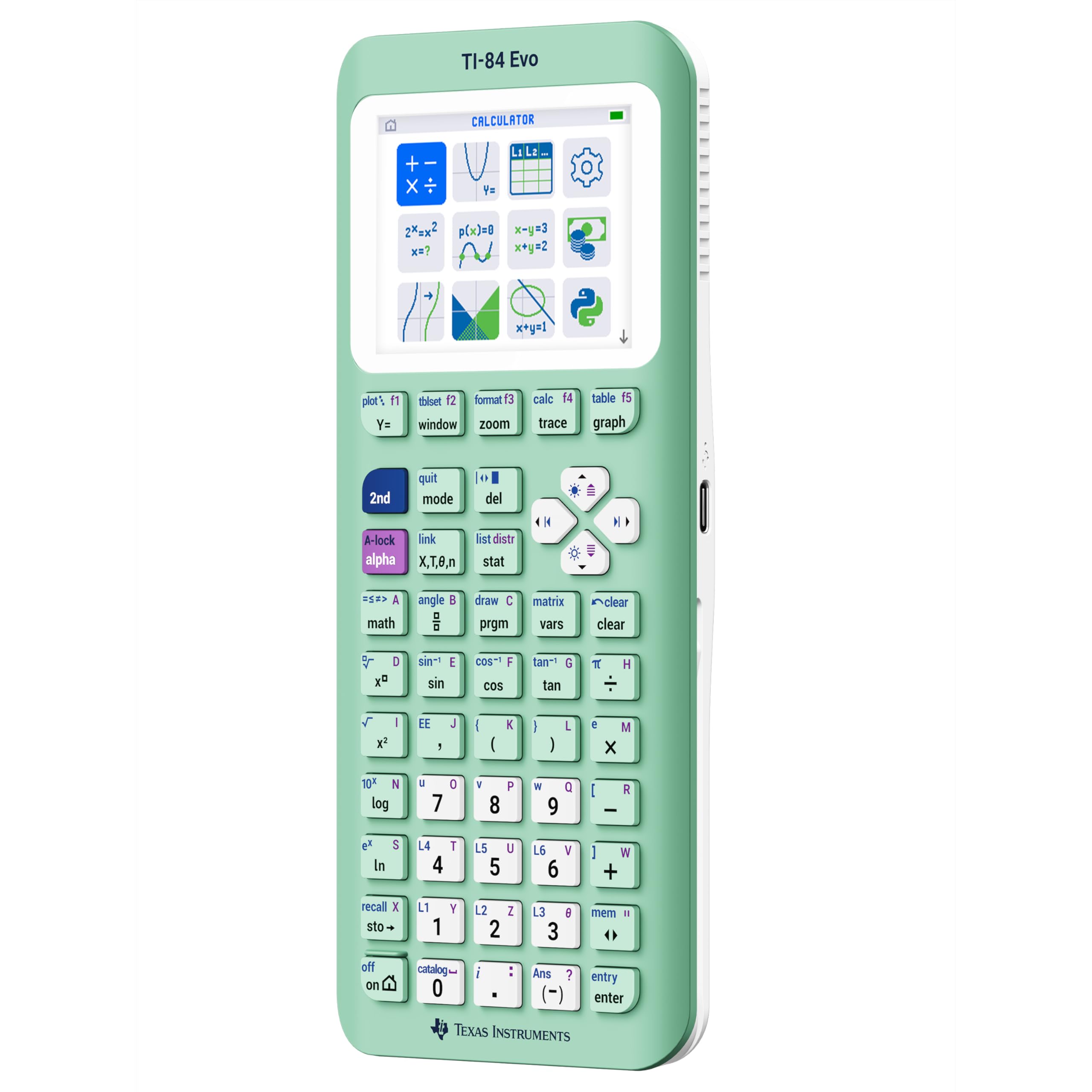 Texas Instruments TI-84 Evo screen close-up highlighting expanded graphing area for easier analysis