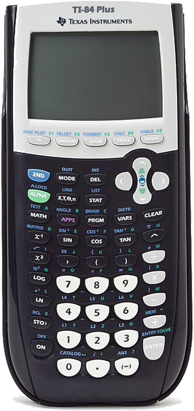 Texas Instruments TI-84 Plus held in hand to show compact size and portability benefit