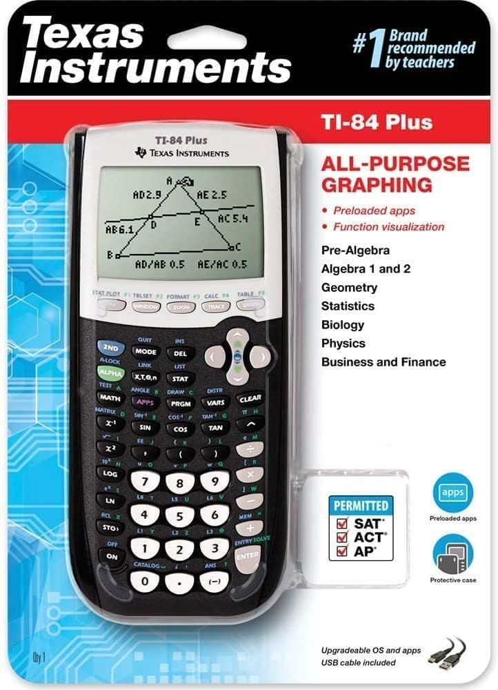 Texas Instruments TI-84 Plus with USB cable and batteries for easy connectivity and power