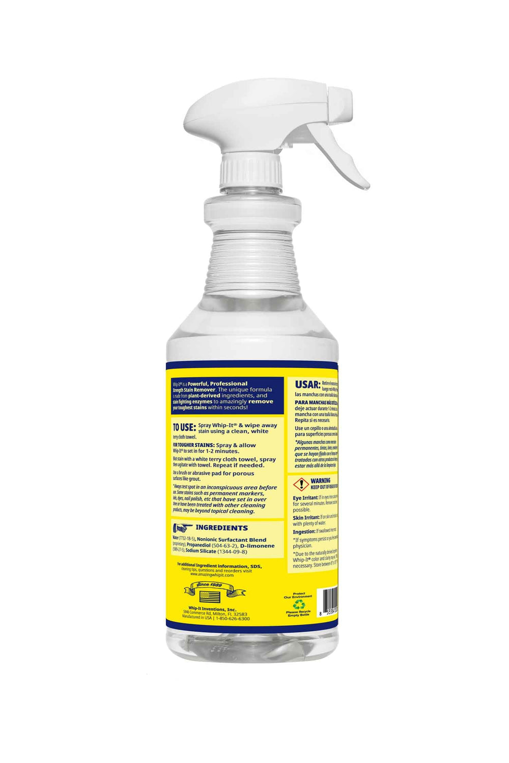 THE AMAZING WHIP-IT spray nozzle in action removing a fresh spill effectively