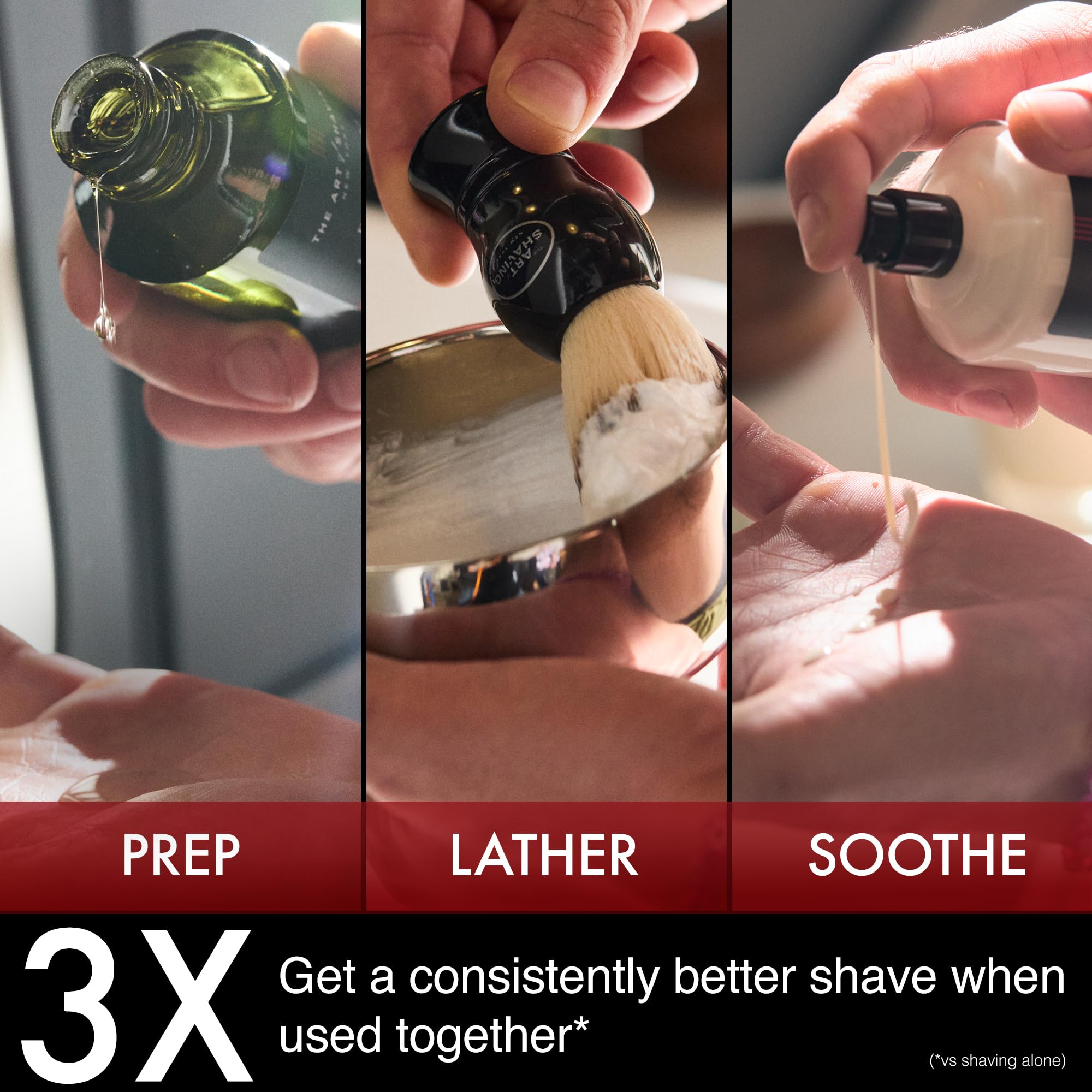 The Art of Shaving 3.3 fl oz beside a razor for size and scale