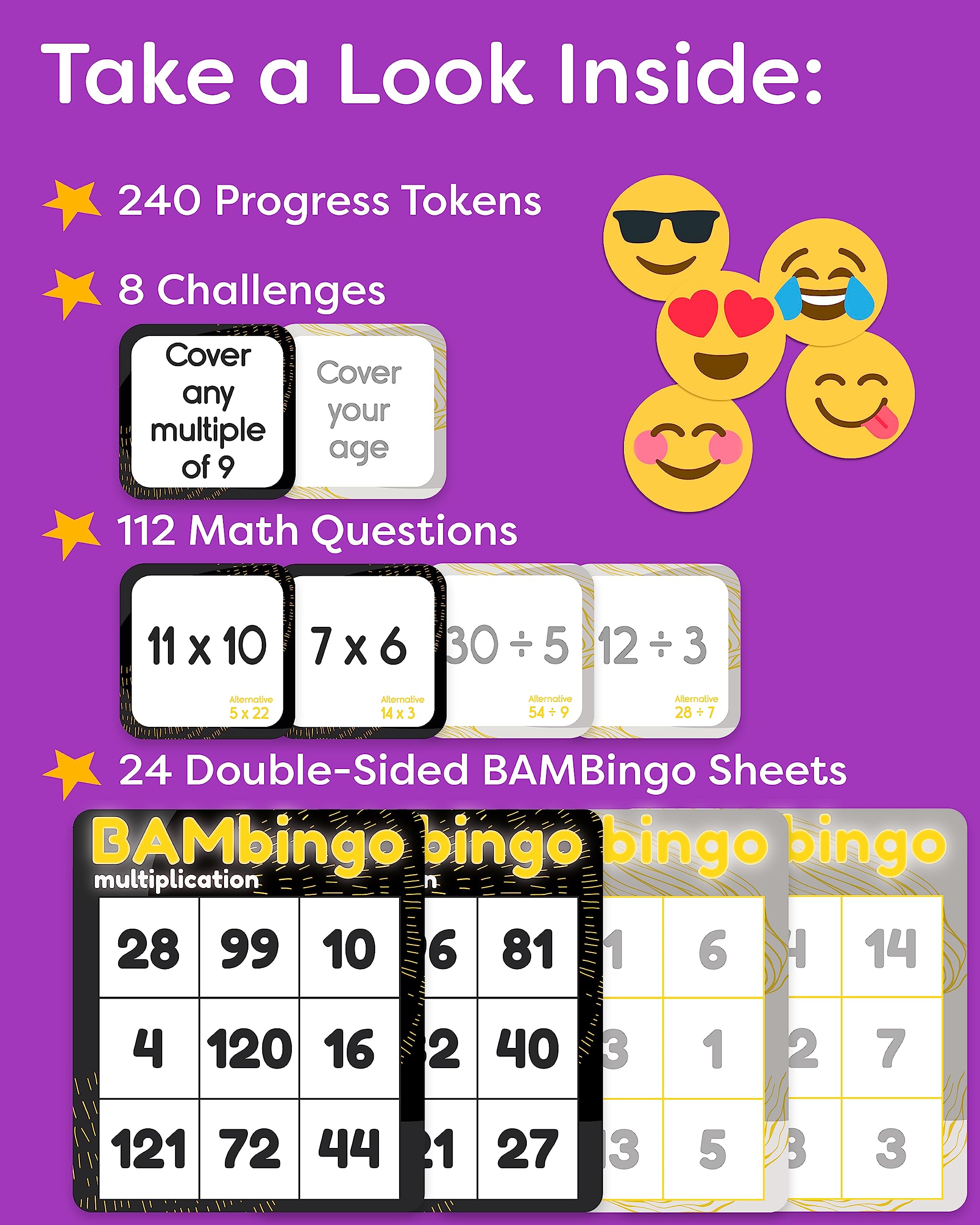 THE BAMBINO TREE bingo boards showing number grids to boost fact recall
