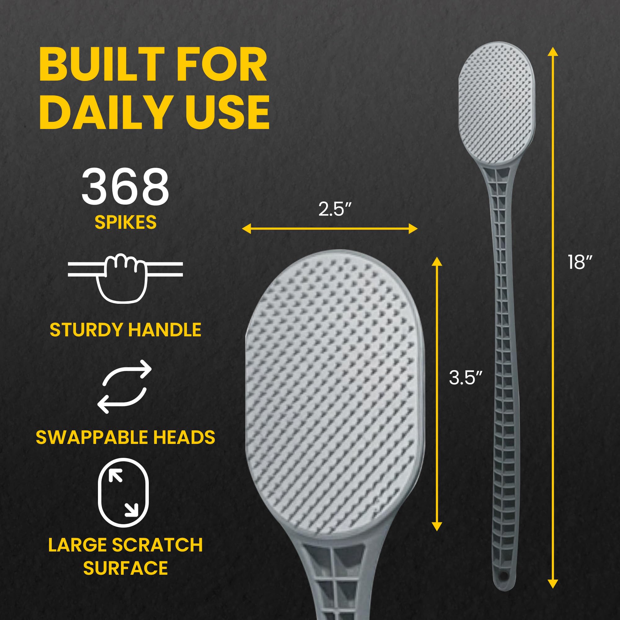 The Body Scratcher stiff head detail showing firm bristles for deeper scratch and exfoliation