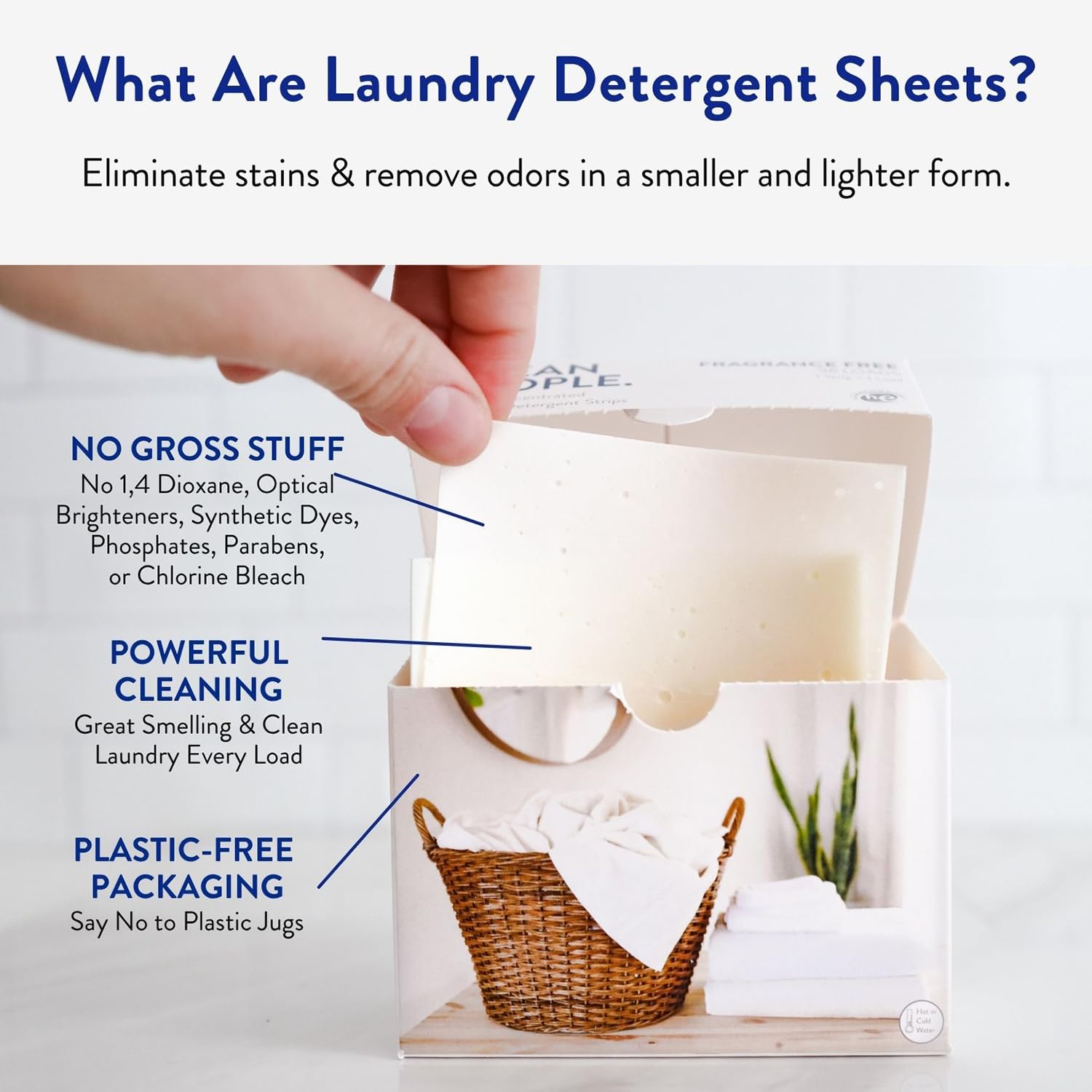 THE CLEAN PEOPLE paper packaging detail emphasizing reduced plastic waste benefit