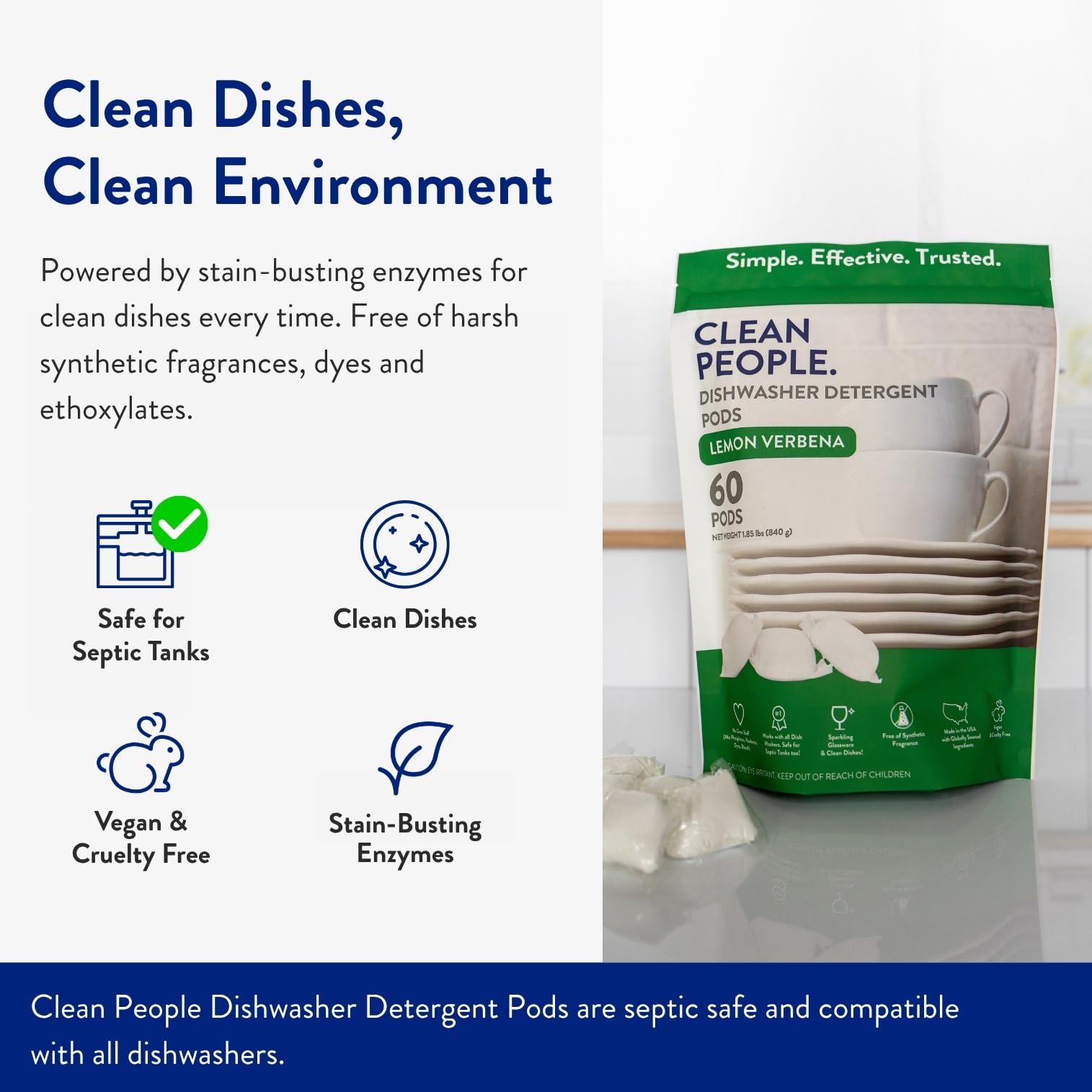 The Clean People pods next to a spoon showing size and easy dosing benefit