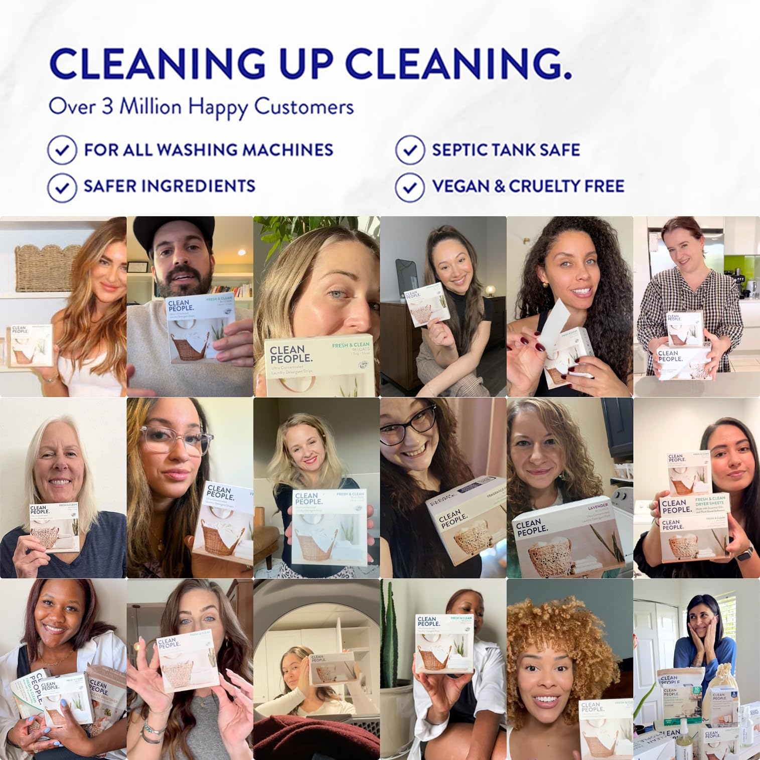 THE CLEAN PEOPLE sheets in hand showing compact size and easy dosing benefit