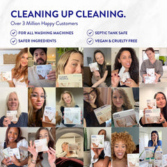 THE CLEAN PEOPLE sheets in hand showing compact size and easy dosing benefit